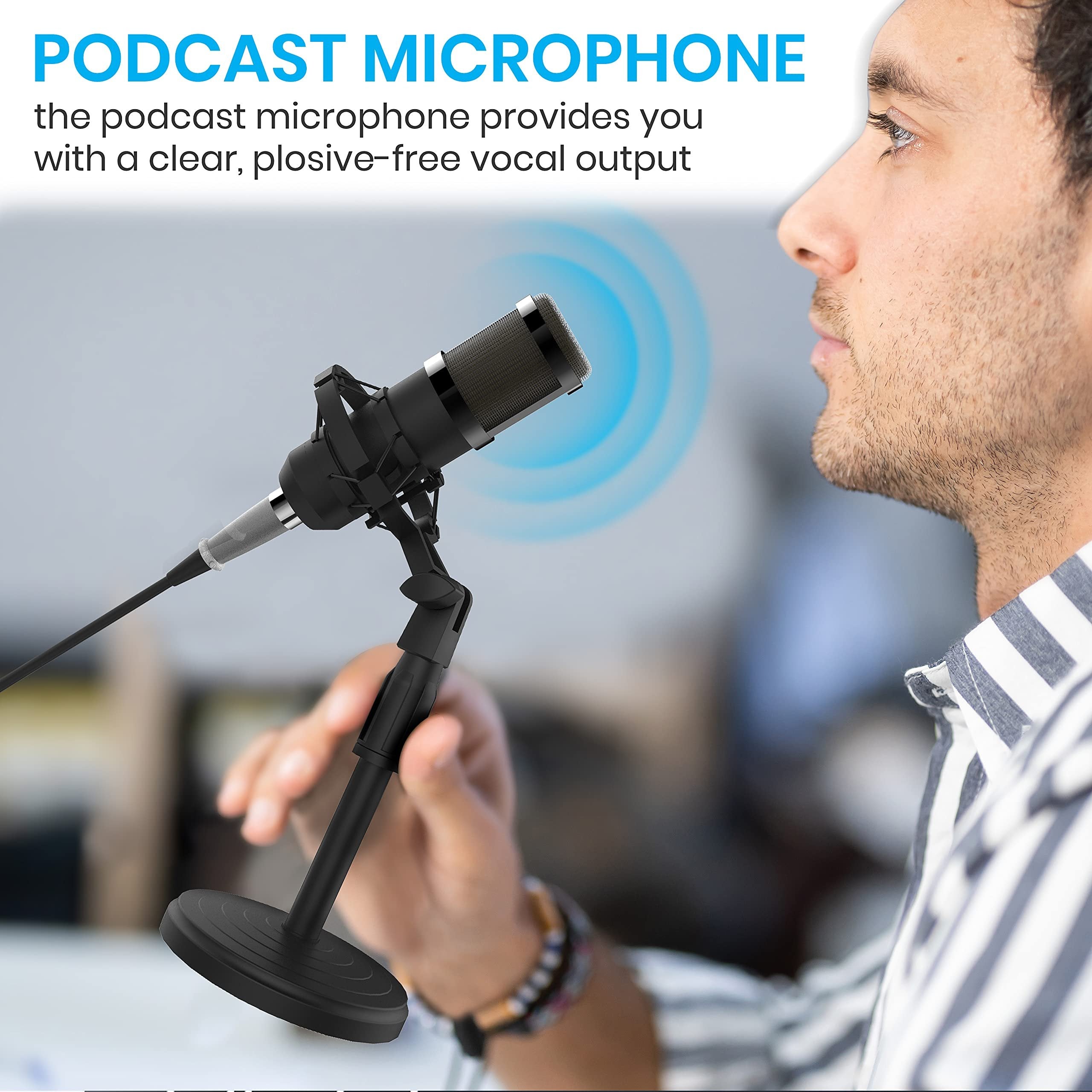 iDance Cardioid XLR Condenser Microphone Kit, Plug & Play Professional Studio Recording Microphone for Podcast, Gaming, USB Condenser Microphone, Broadcasting Microphone Kit