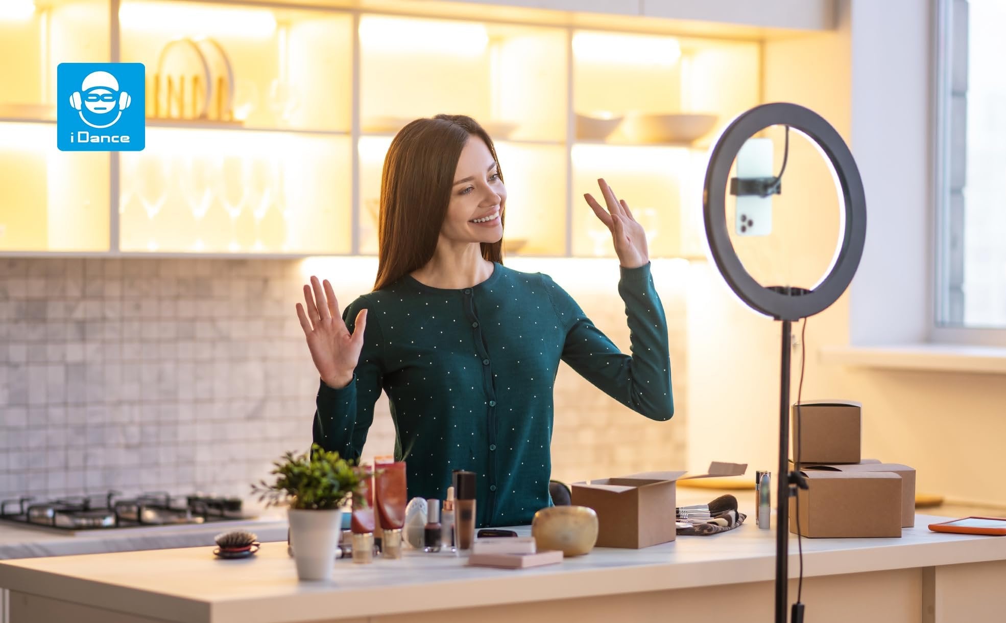 iDance LED Ring Light with Cell Phone Holder, 10", USB Powered with Bluetooth Remote Control and Foldable Adjustable Tripod Stand, Selfie, Makeup Ring Light