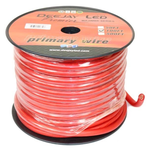 Four Gauge Thick Type Power Cable 100 Foot Length On Spool Red Pure Copper Stranded Power Cable CCA All Purpose Power Cable Stranded Wire Style With Thick Red Outer Jacket DEEJAY LED TBH4100REDCOPPER