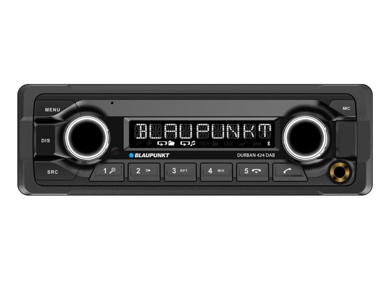 Blaupunkt DURBAN424DAB Single DIN Car Stereo with DAB+, AM FM Radio, Dual USB Digital Media Receiver, FLAC MP3 Player, Hands Free Calling, 50W x4 Power Dual Subwoofer RCA Output, Voice Assistant, 24V