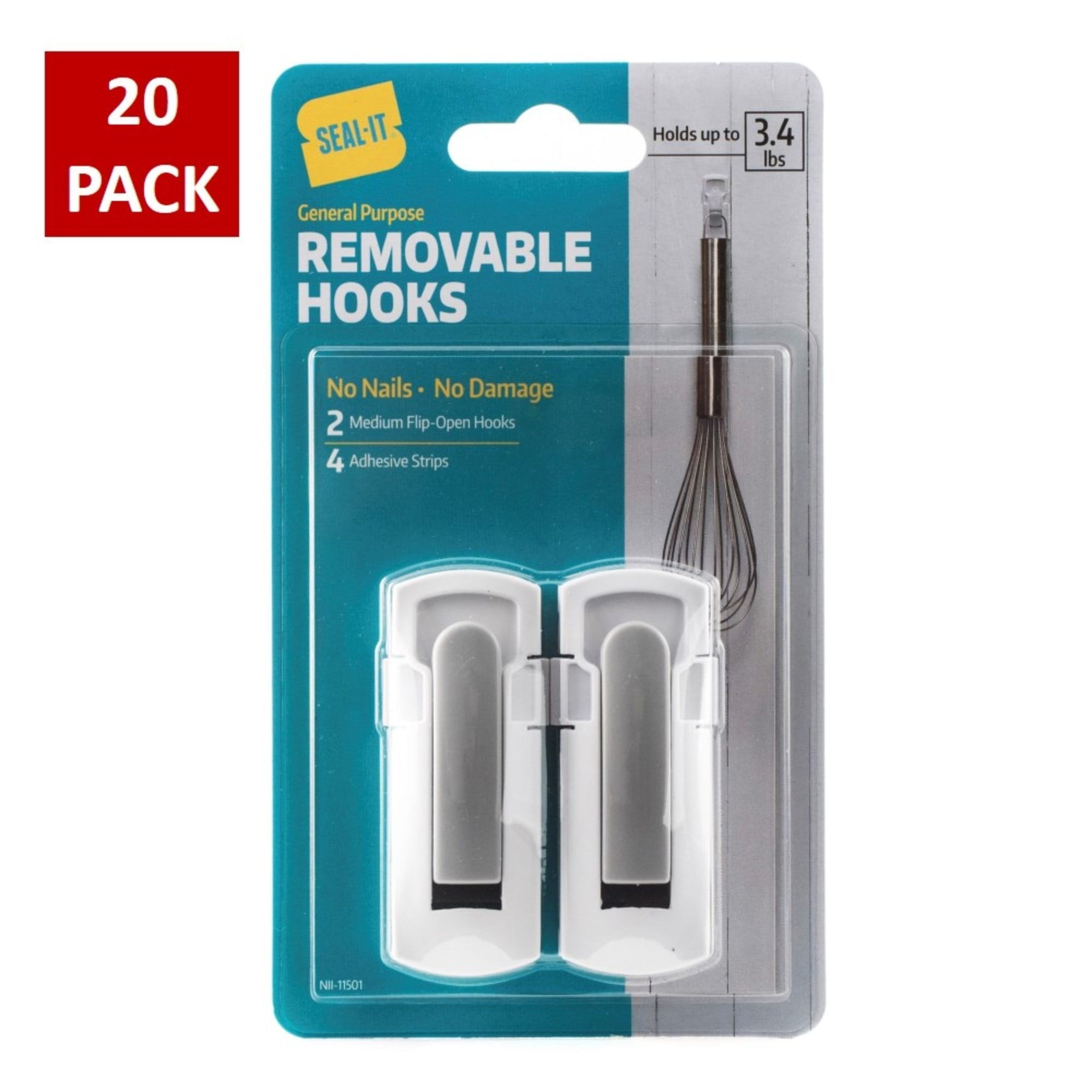 Seal-It White Flip Hook, Medium, 20 Pack