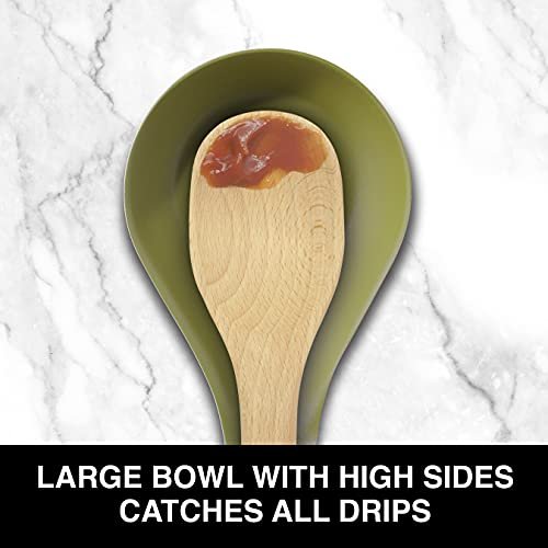 OGGI Stainless Steel Spoon Rest- Long Handle Holds Kitchen Utensils in Place, Great Spoon Rest for Kitchen Counter, Stove Top, or Coffee Station; Kitchen Accessories, Utensil Rest, Olive