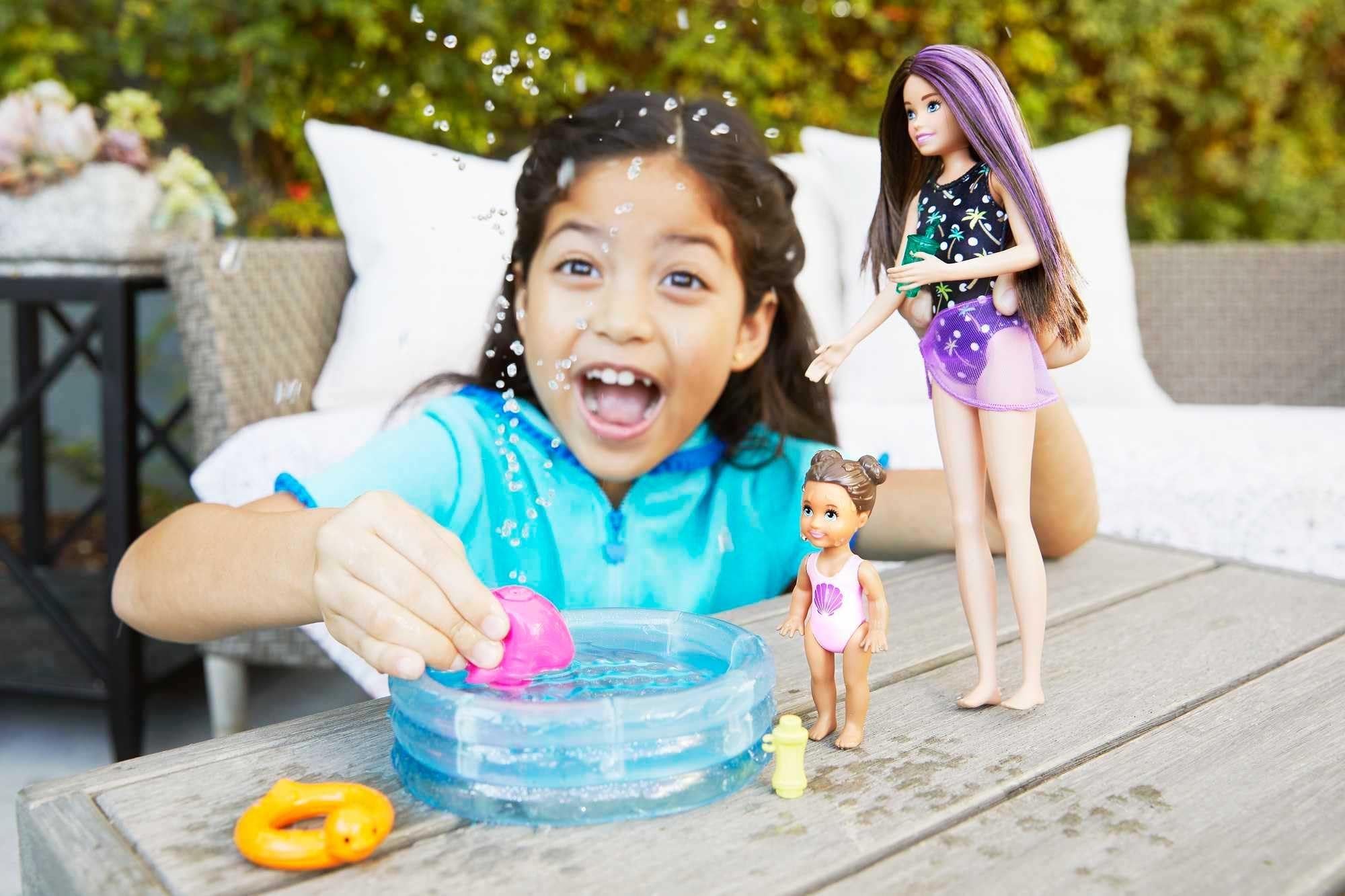 Barbie Skipper Babysitters Inc Playset with Skipper Doll, Color-Change Small Doll, Pool, Squirt Whale Toy & Accessories