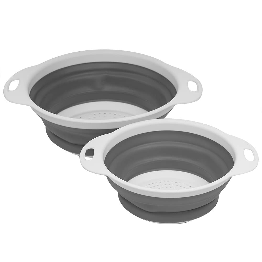 Home Basics 2 Piece Set Silicone Folding Collapsible Colander Strainer, Green
