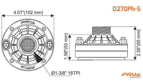 PRV AUDIO D270Ph Compression Driver 1" Exit Phenolic Driver for Vocal Reproduction, 2" Voice Coil 150 Watts 8 Ohms Improved Performance on New Compact Design (Single)