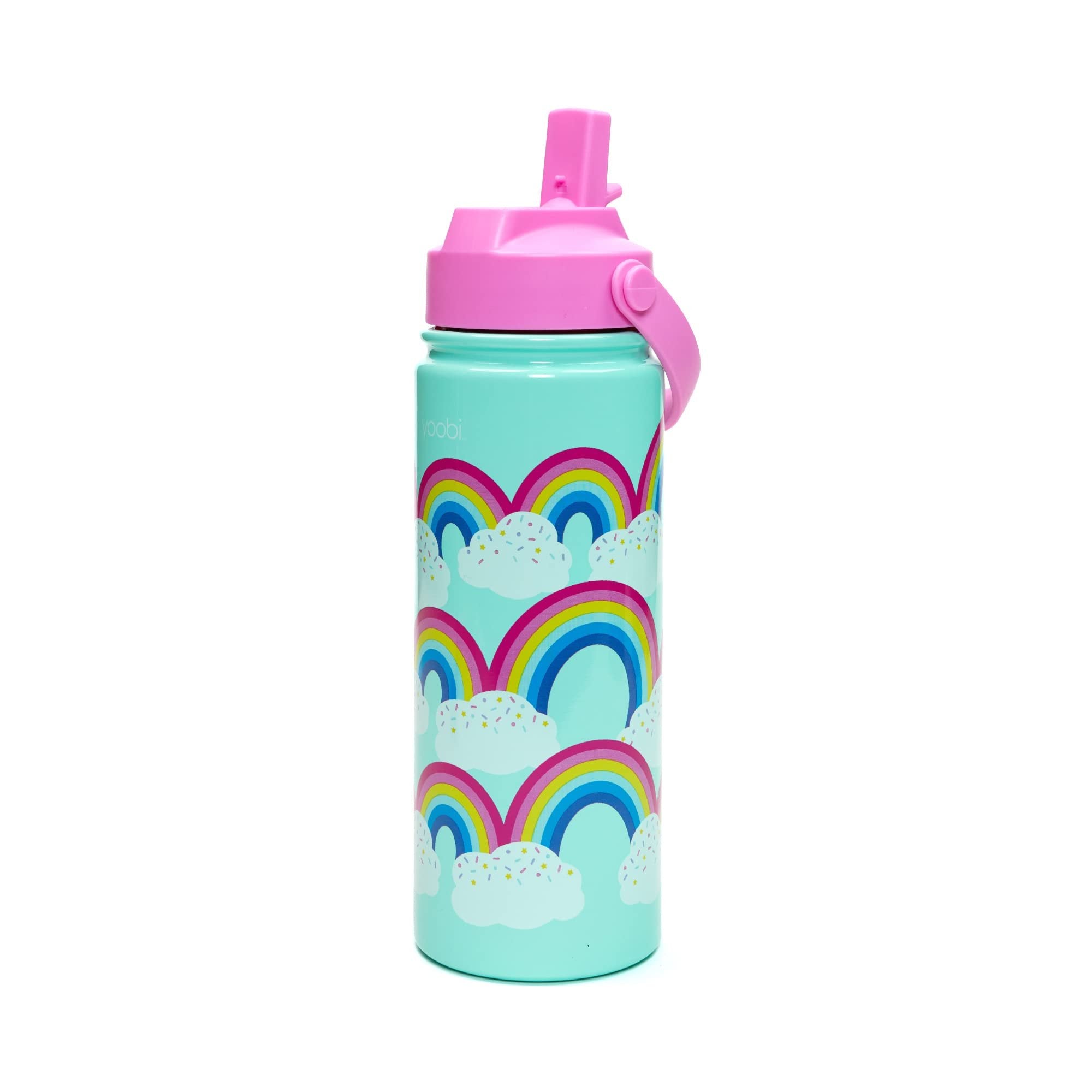Yoobi Rainbow Sprinkles Stainless Steel Water Bottle – 18 oz w/Spill-Proof Lid Straw – Dishwasher Safe Adult Water Bottle, Kids Water Bottle – BPA & PVC-Free Leak Proof (Mint Rainbow Sprinkles)