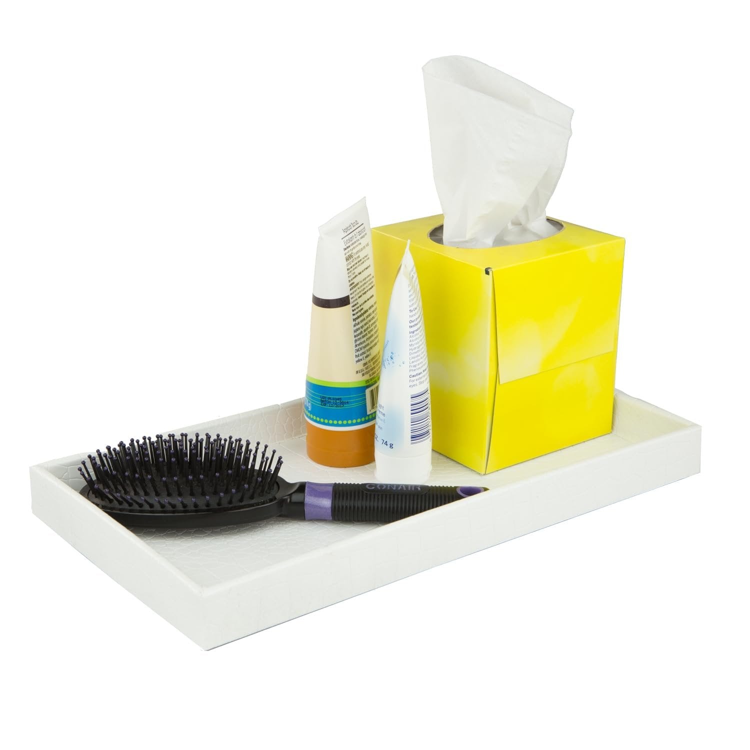 Home Basics Crocodile Plastic Vanity Tray For Jewelry, Make up, Perfume, Cosmetics, Bathroom or Dresser Organizer, (White)