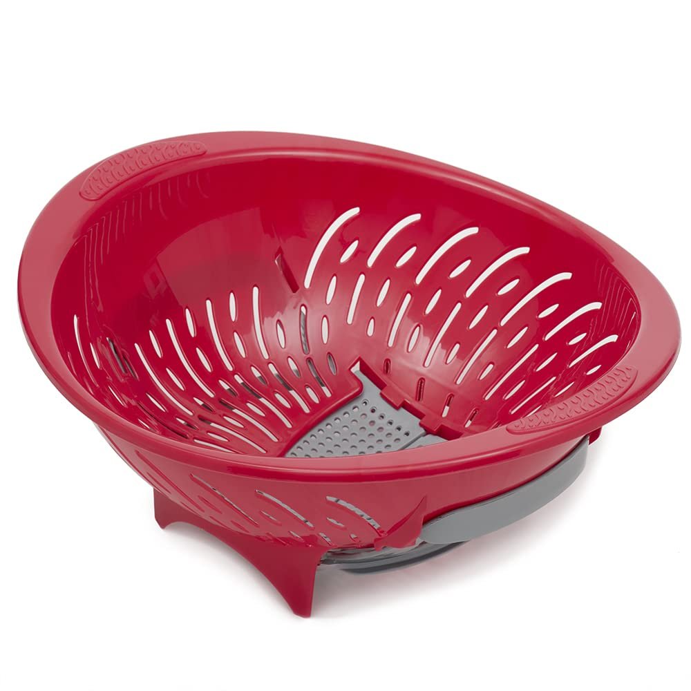 Home Basics Colander Bowl With Slide Open Bottom, Red
