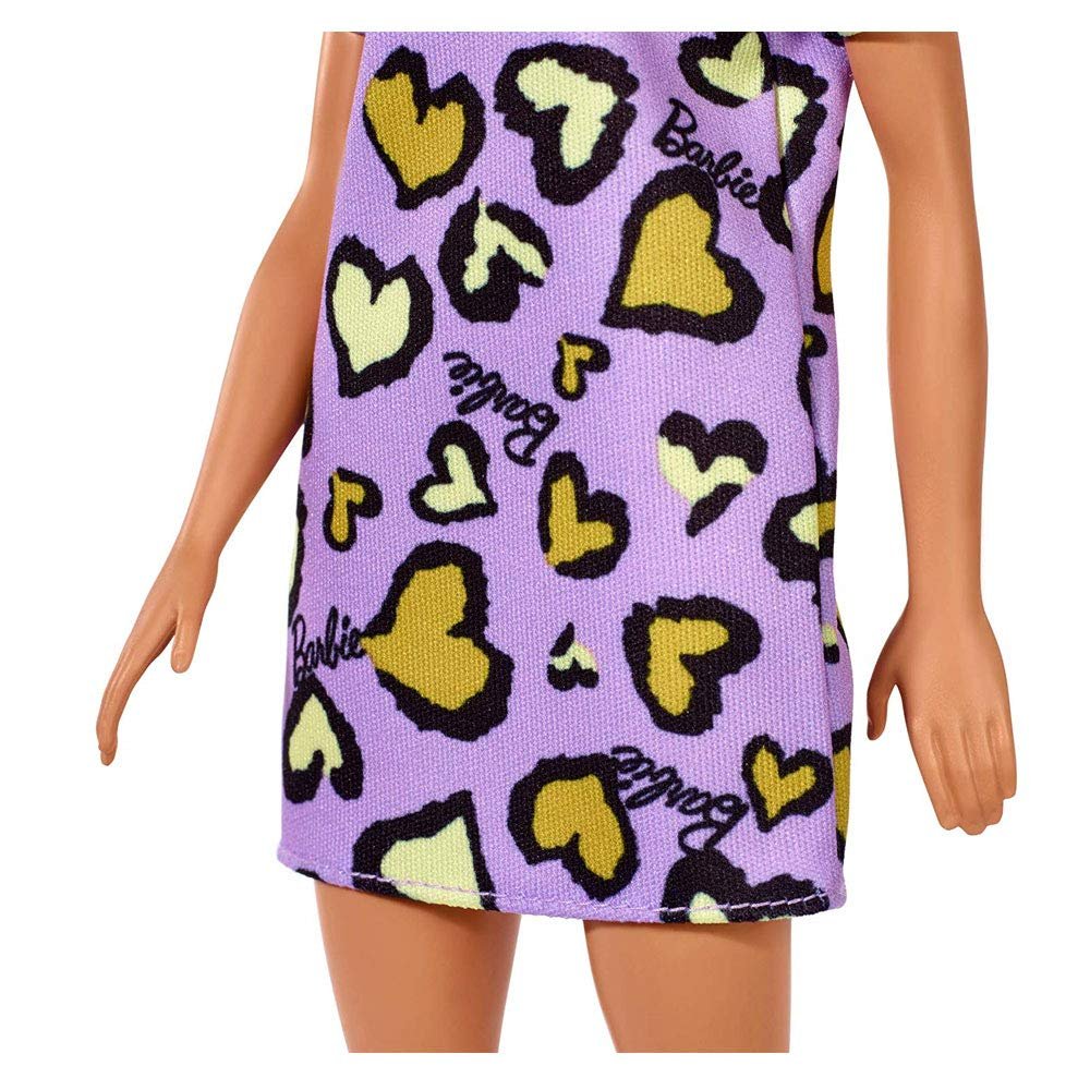 Barbie , Blonde, Wearing Purple and Yellow Heart-Print Dress and Platform Sneakers, for 3 to 7 Year Olds