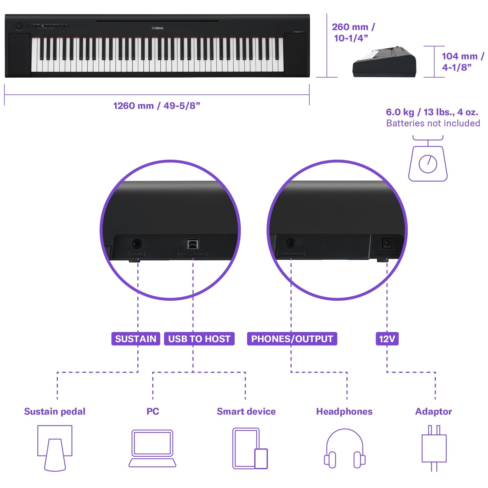 Yamaha 76-Key Piaggero Ultra-Portable Digital Piano, Black (NP35B)
