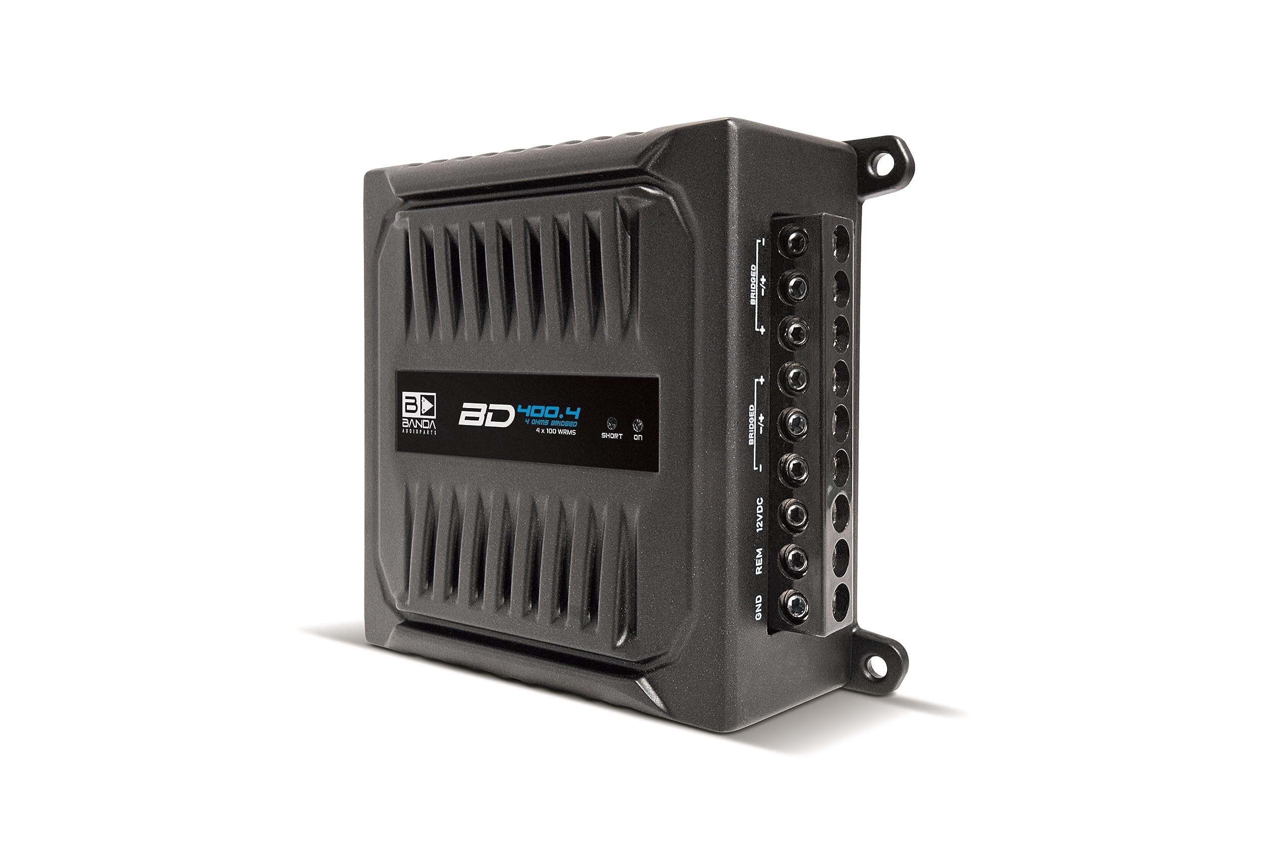 Banda Audioparts BD400.4BLACK Four Channel 4 x 100 Watt Rms Full Range Car Audio Amplfier 4 Ohms Bridged with Optional Use Low or High Pass Filters Black