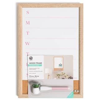 11"x16" Dry Erase Wood Frame Weekly Planner with Cork Strip and Marker - U Brands