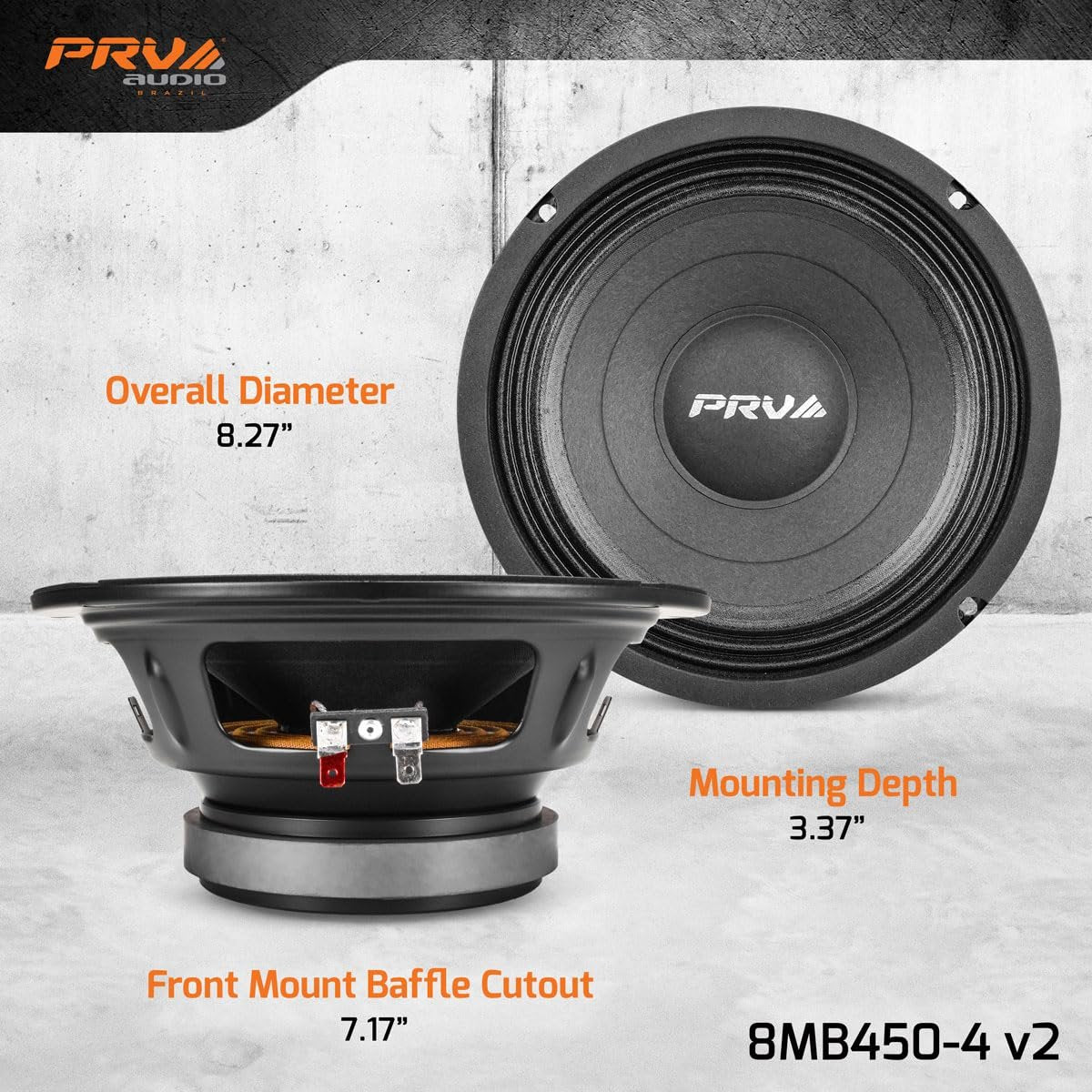 PRV AUDIO 8MB450-4 v2 8" Mid Bass Speaker 4 Ohm Pro Audio Speaker 93.5dB 450 Watts 2" Voice Coil (Single)