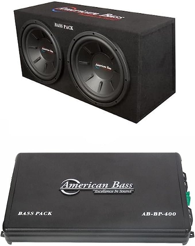 American Bass AB-BP-400 Dual 12" Inch Subwoofer and Amplifier Bass Pack, 1200 Watts Max Power with 40 Hz to 400 Hz Frequency Response