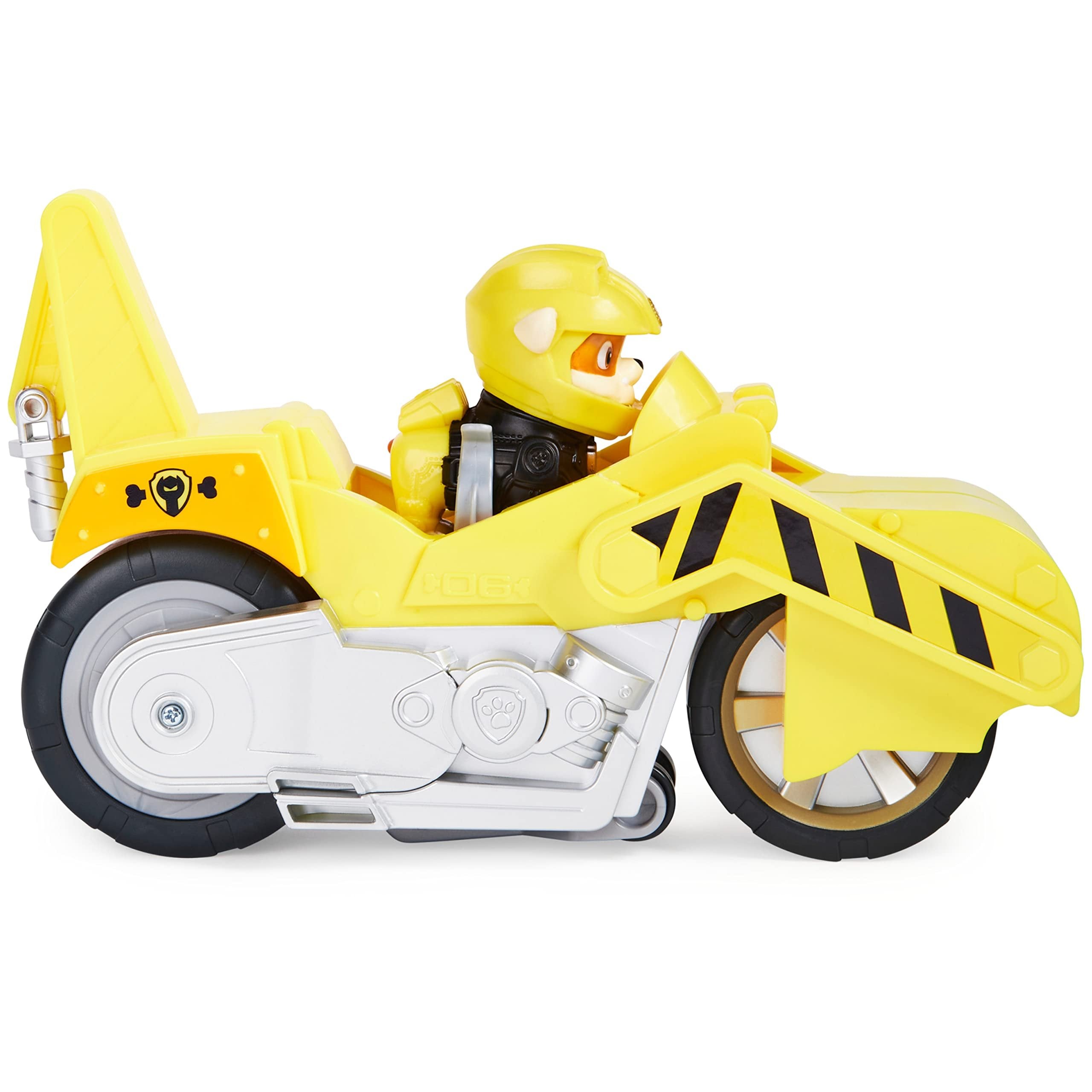 Paw Patrol, Moto Pups Rubble’s Deluxe Pull Back Motorcycle Vehicle with Wheelie Feature and Toy Figure