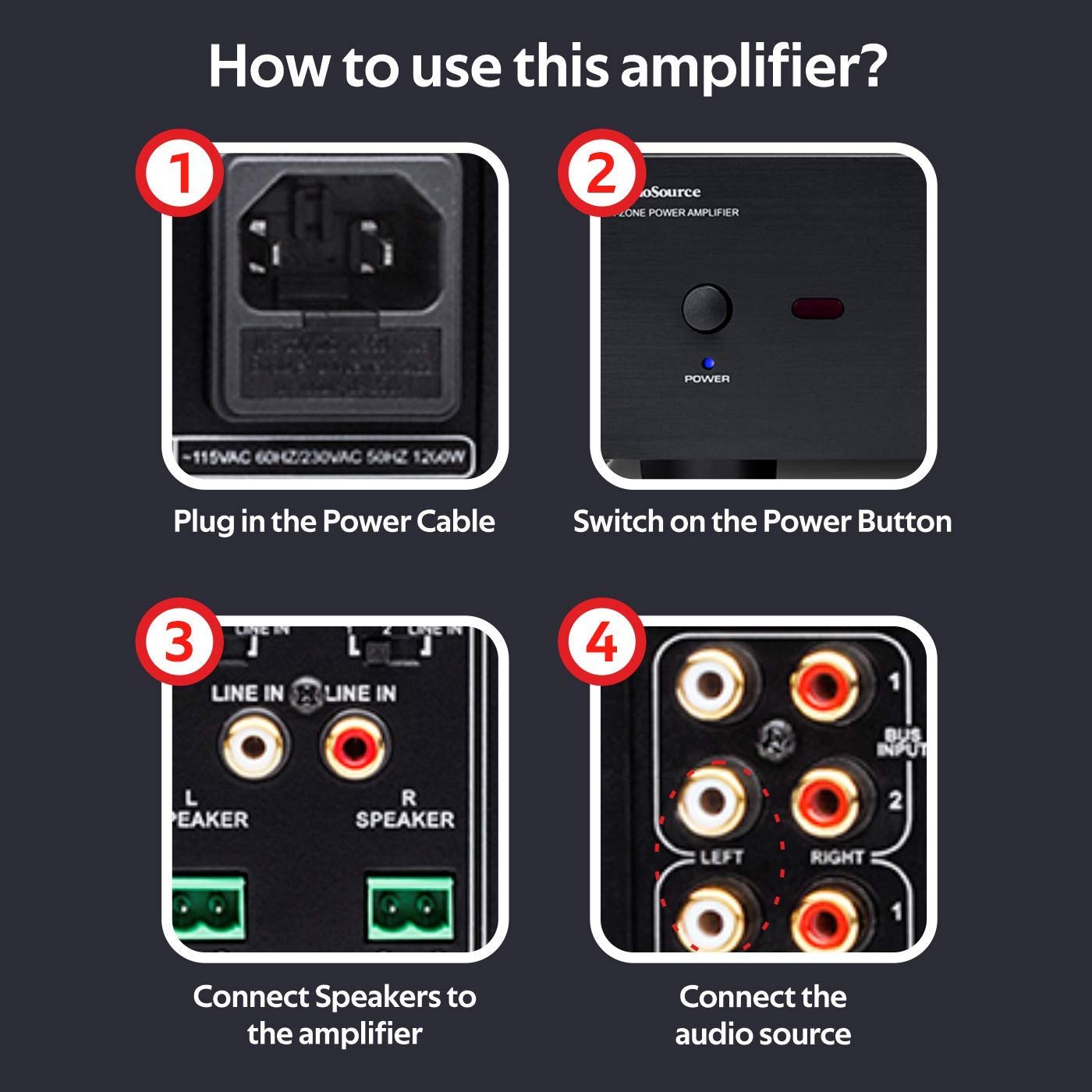 AudioSource Digital Amplifier, 12 Channel Stereo Versatility D Amplifier AD5012 for Home Sound Systems