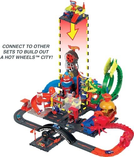 Hot Wheels City Toy Car Track Set, Downtown Express Car Wash Playset with 1:64 Scale Vehicle, Foam Roller & Drying Flaps