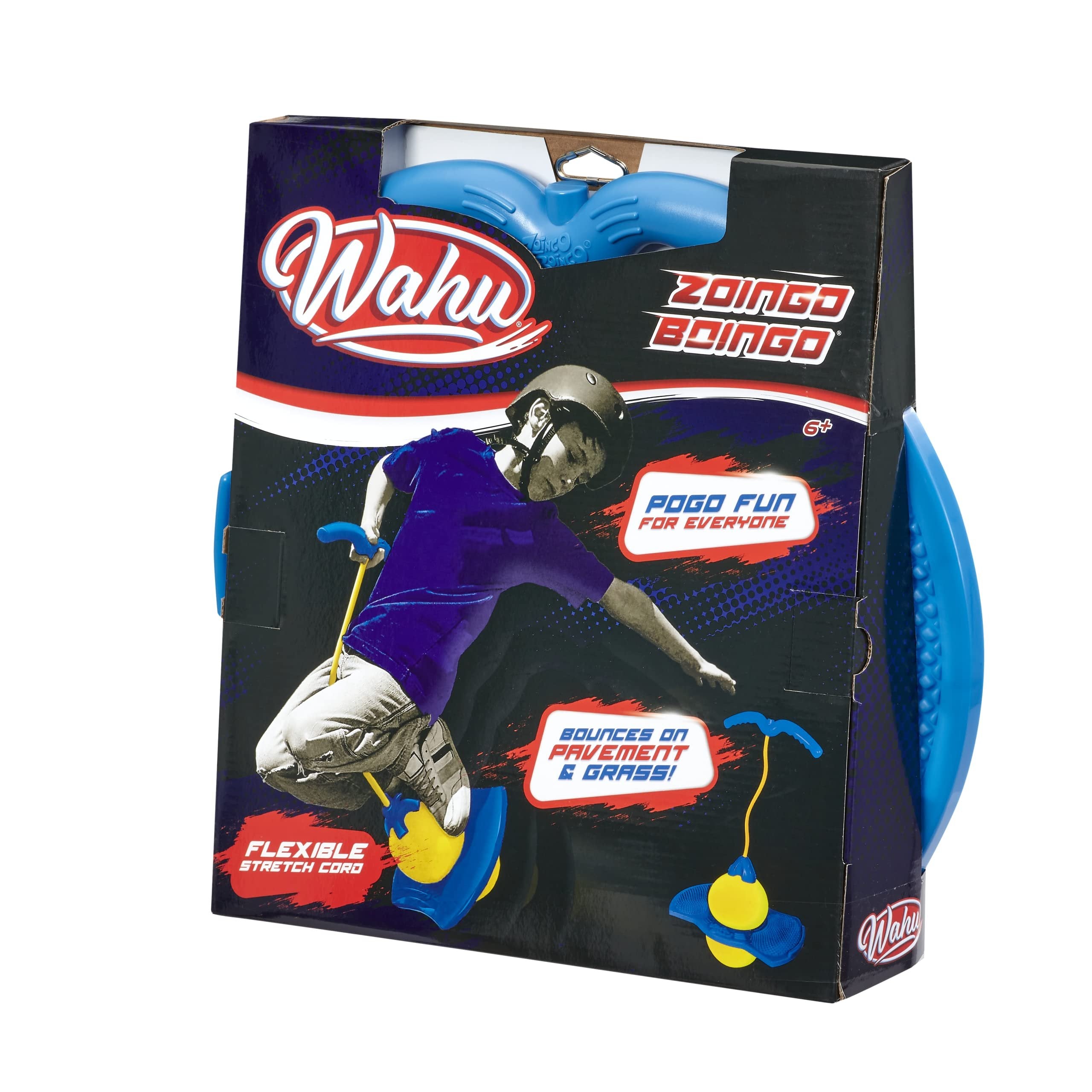 Wahu Zoingo Boingo Freestyle Pogo Ball with Handle and Footpad, Flexible Pogo Jumper for Kids Ages 6+, Bounces on Pavement and Grass, Blue/Yellow