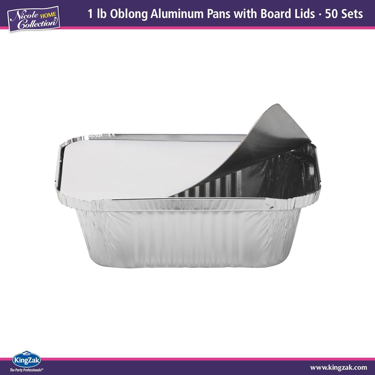 Nicole Home Collection Aluminum Pans with Lids - 50 Count - 1LB Oblong Pans (5"x4")- To Go Containers with Lids - Disposable Tin Foil Pans - Perfect for Catering, Meal Prep, Baking, Freezer Safe