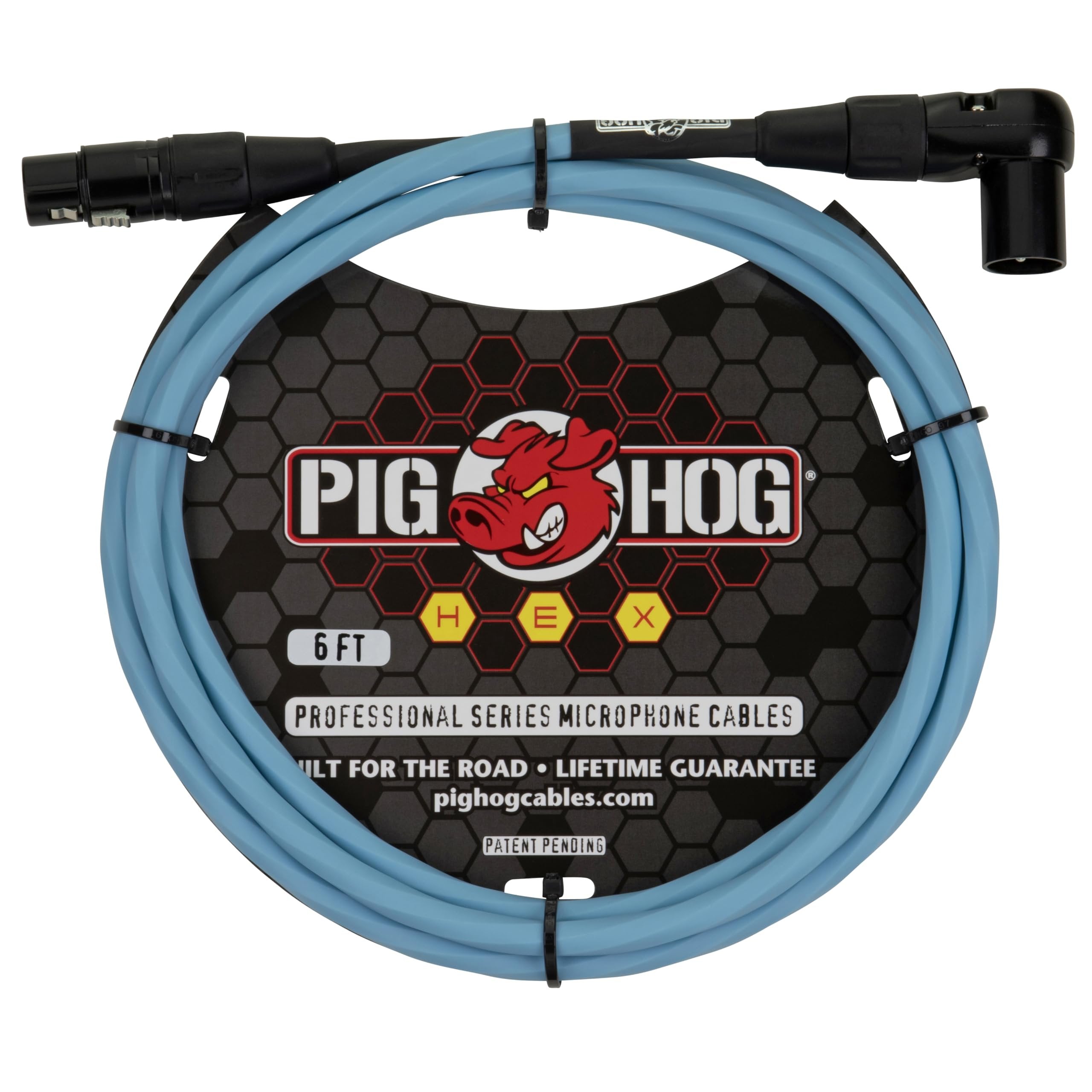 Pig Hog PHMH6DBR Hex Series 6-feet Right Angle Microphone Mic Cable 6 Sided Spiral-Extrusion PVC Sleeve XLR - Right Angle XLR Connector - Daphne Blue
