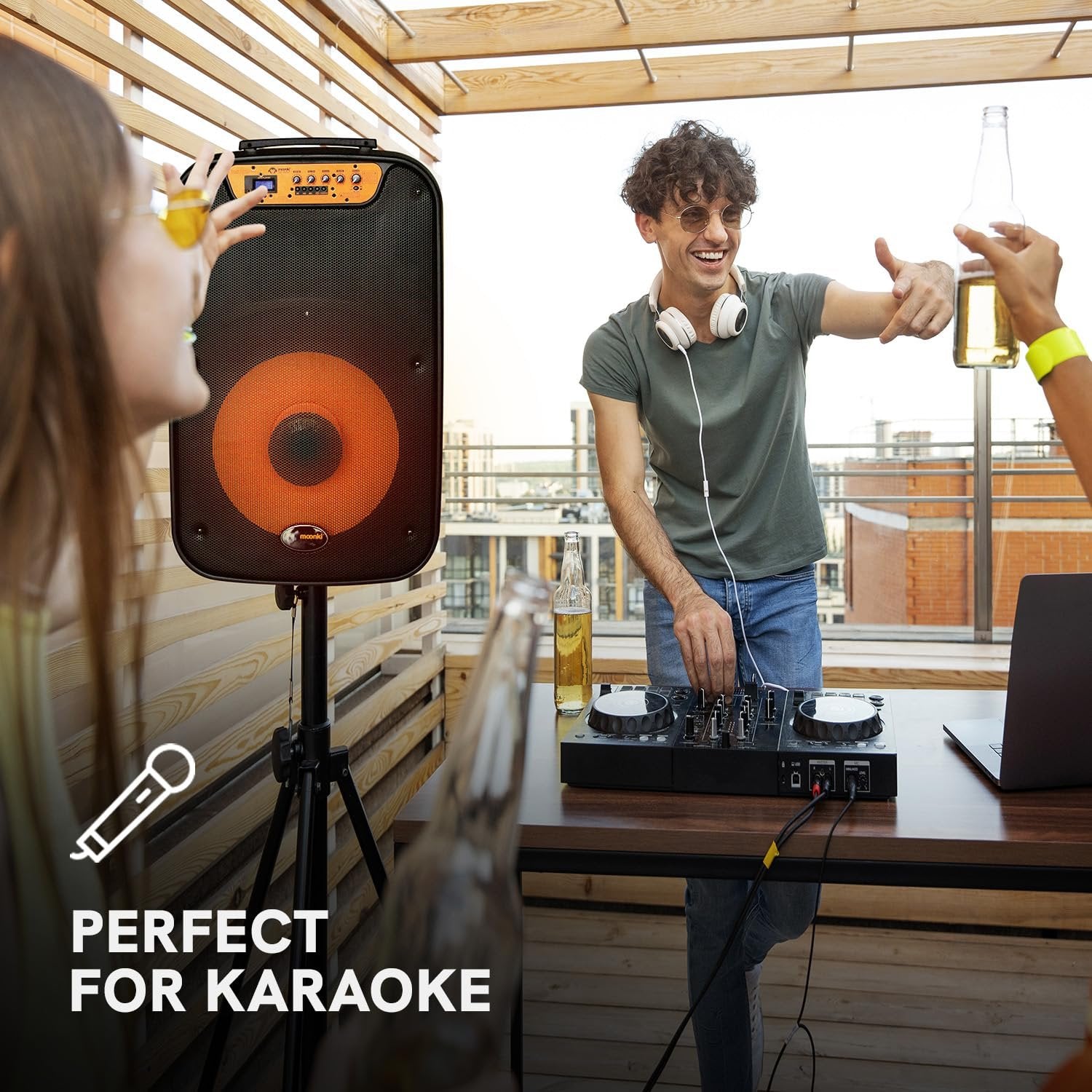 Moonki Sound MS-115B Active PA System Bluetooth Speaker with Microphone - Black