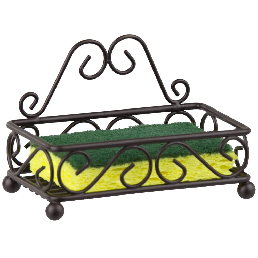 Home Basics Sponge Holder for Sink (Bronze) Scroll Design Kitchen Sponge Holder | with Open Structure and Raised Feet