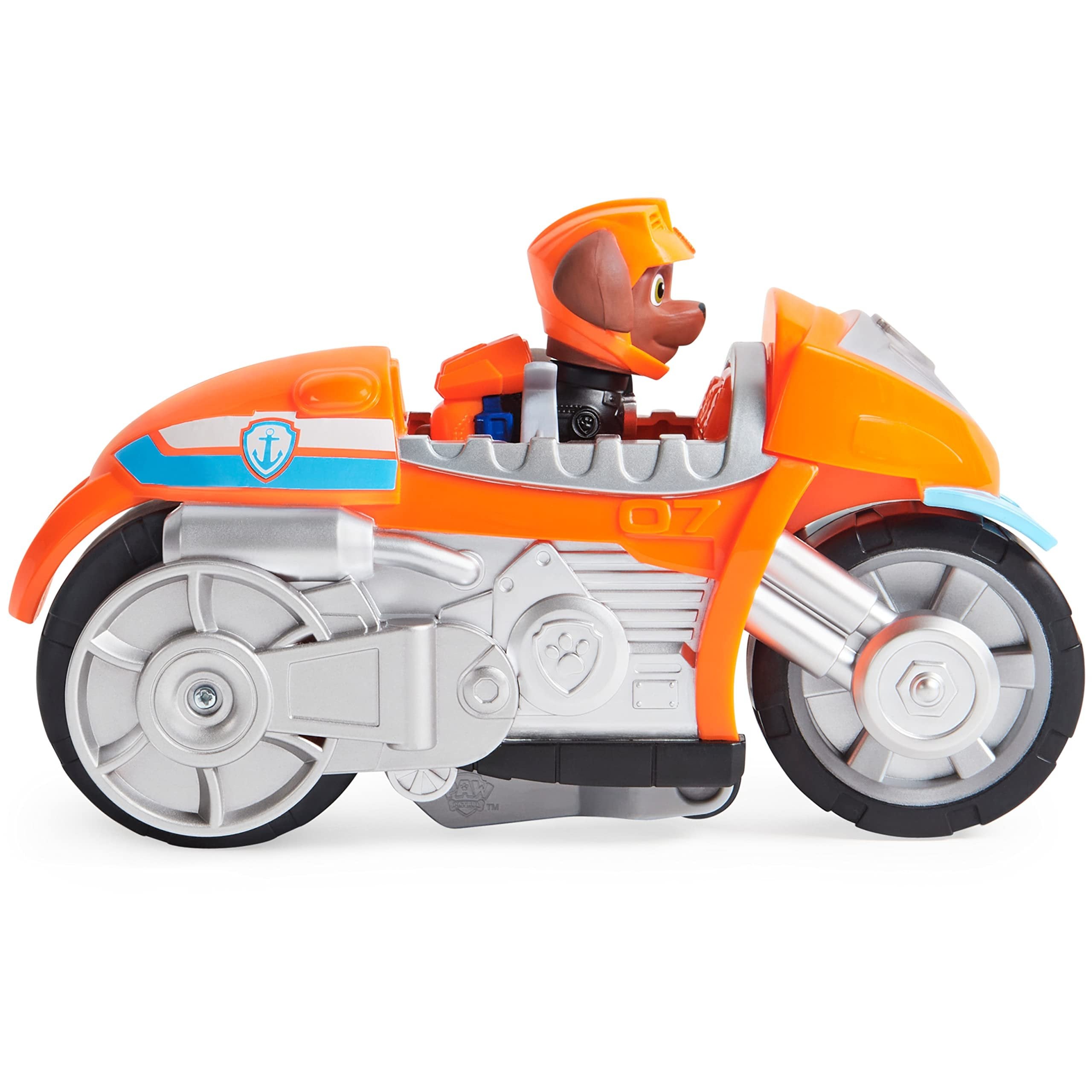 Paw Patrol, Moto Pups Zuma’s Deluxe Pull Back Motorcycle Vehicle with Wheelie Feature and Toy Figure