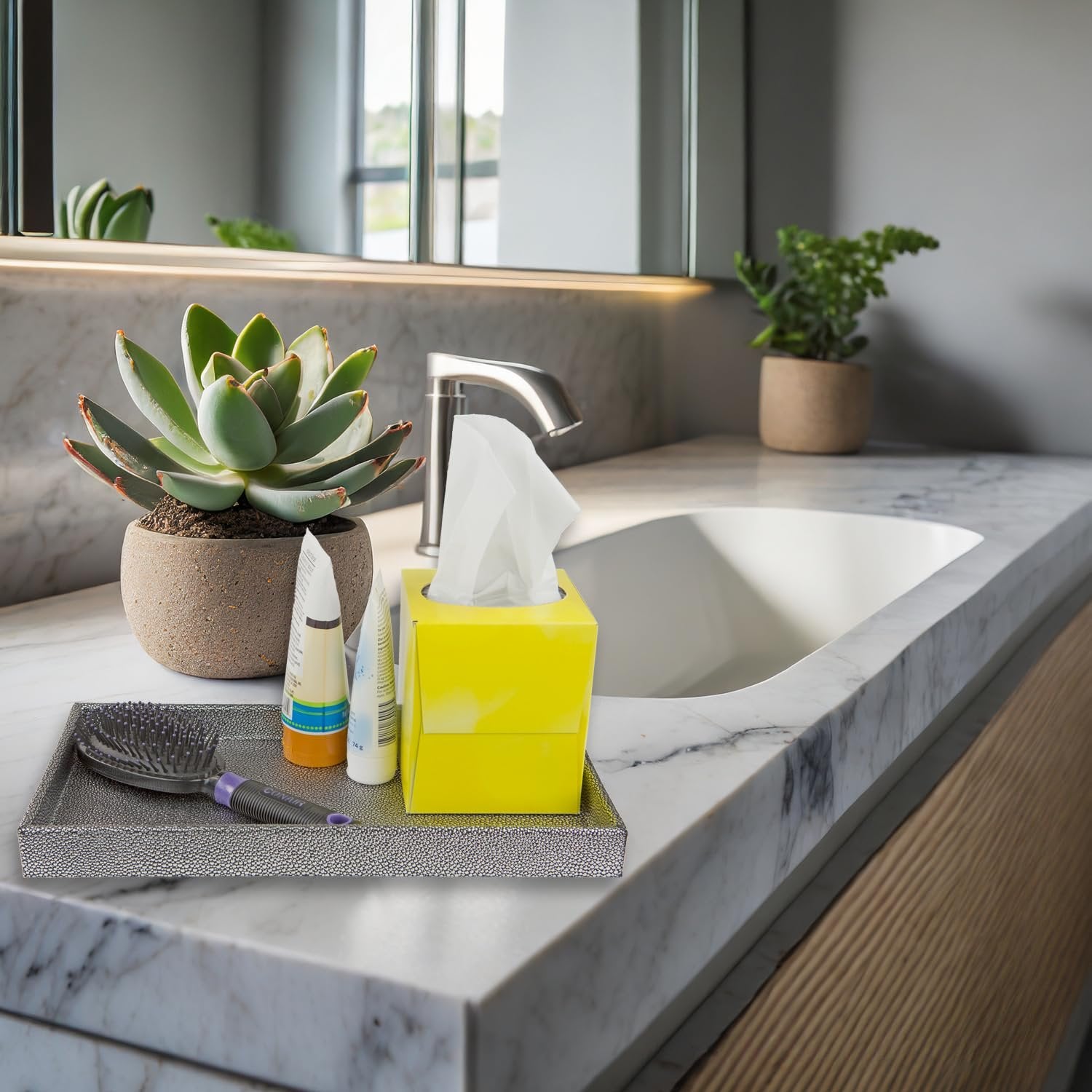 Home Basics Plastic Vanity Tray for Jewelry, Make up, Perfume, Cosmetics, Bathroom or Dresser Organizer, (Silver Texture)