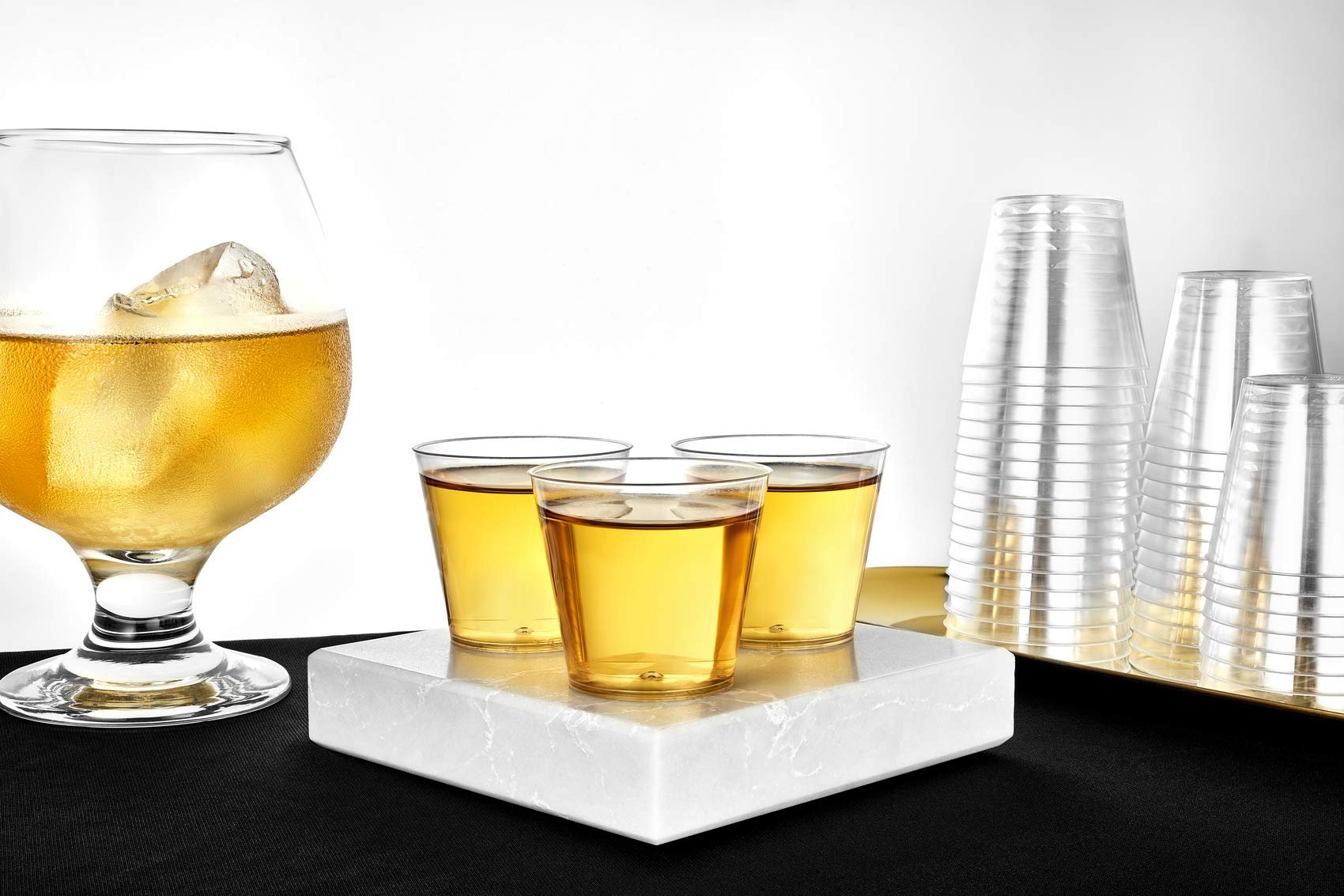 Hanna K. Signature 100 Count Shot Glasses Premium Clear Hard Plastic 1oz Disposable Cups, Ideal for Jello Shots, Wine Tasting, Condiments, Sauce, Dipping, Samples