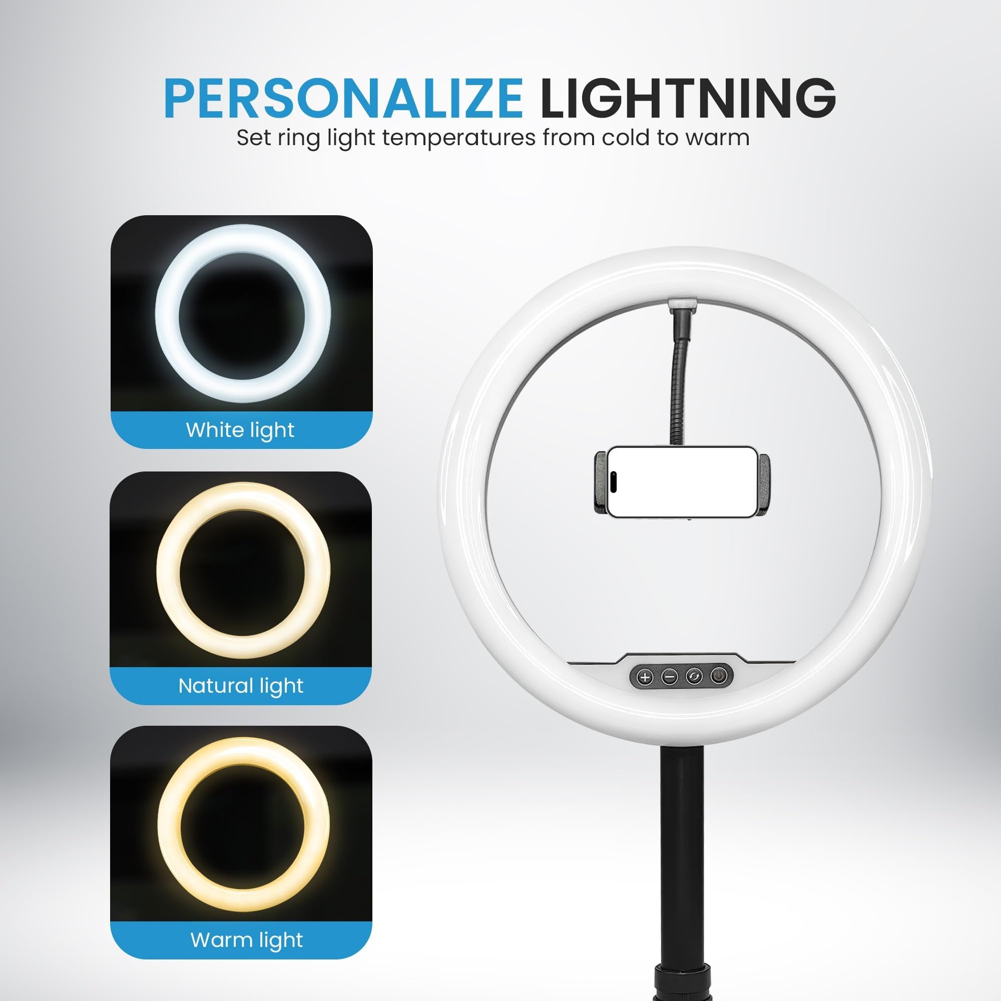 iDance LED Ring Light with Cell Phone Holder, 10", USB Powered with Bluetooth Remote Control and Foldable Adjustable Tripod Stand, Selfie, Makeup Ring Light