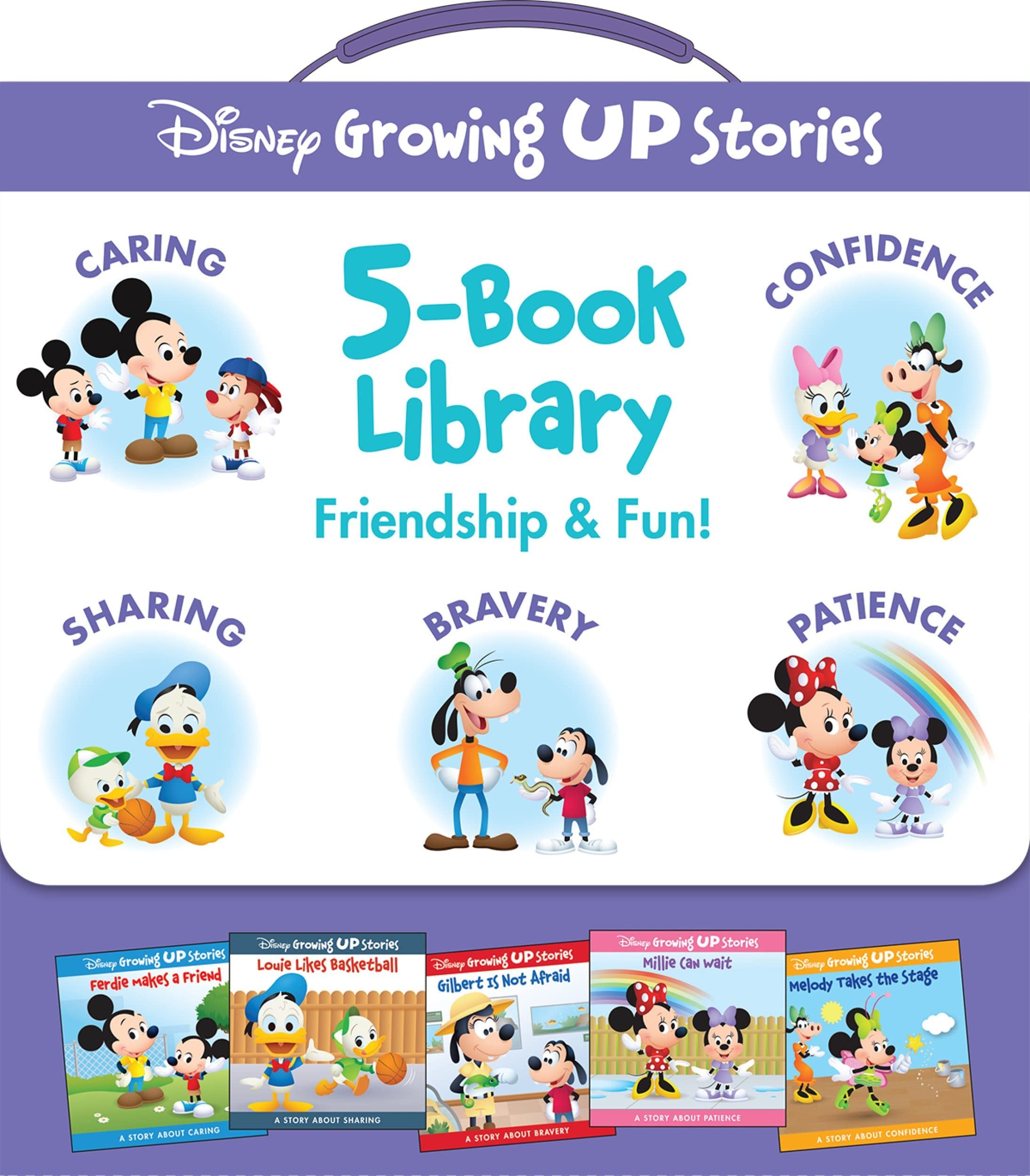 Disney Growing Up Stories with Mickey Mouse, Minnie, and Friends! - Friendship and Fun! 5-Book Library - Includes Stories on Caring, Sharing, Bravery, Confidence, and Patience - PI Kids