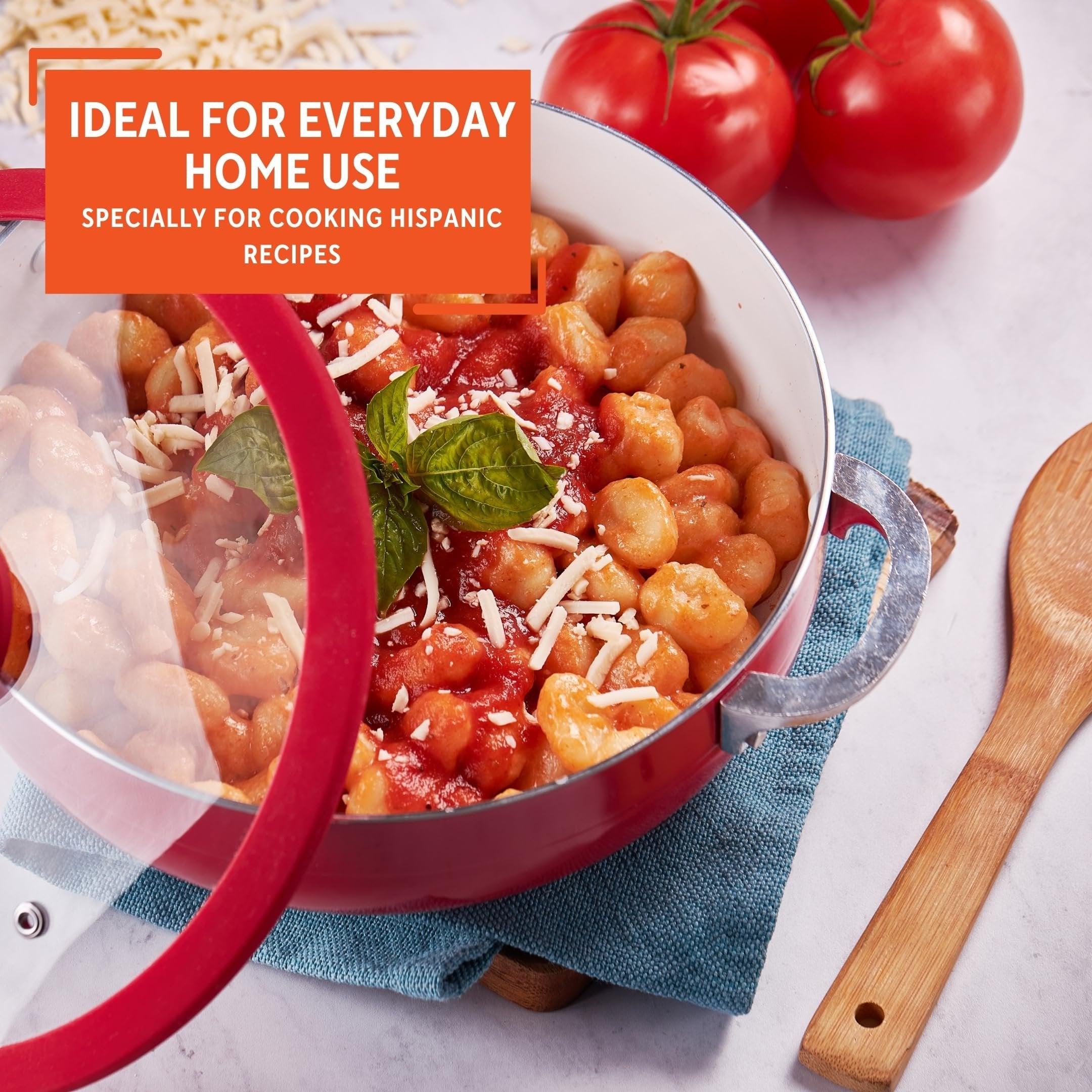 IMUSA USA 3.2Qt Red Ceramic Nonstick Caldero (Dutch Oven) with Silicone Rim & Glass Lid