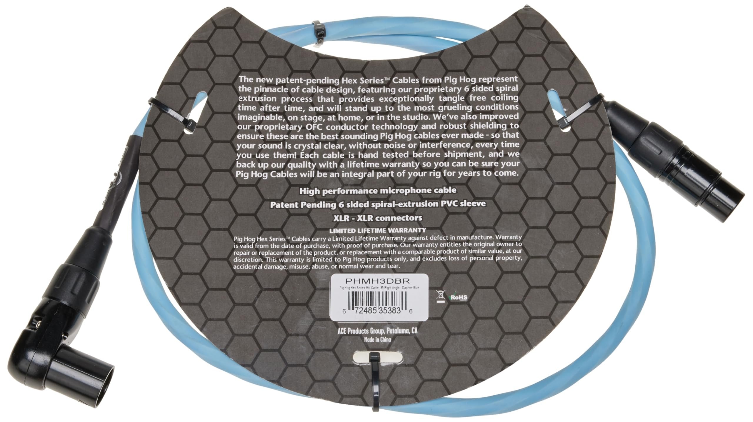 Pig Hog PHMH3DBR Hex Series, 3ft Right Angle Mic Cable, Daphne Blue