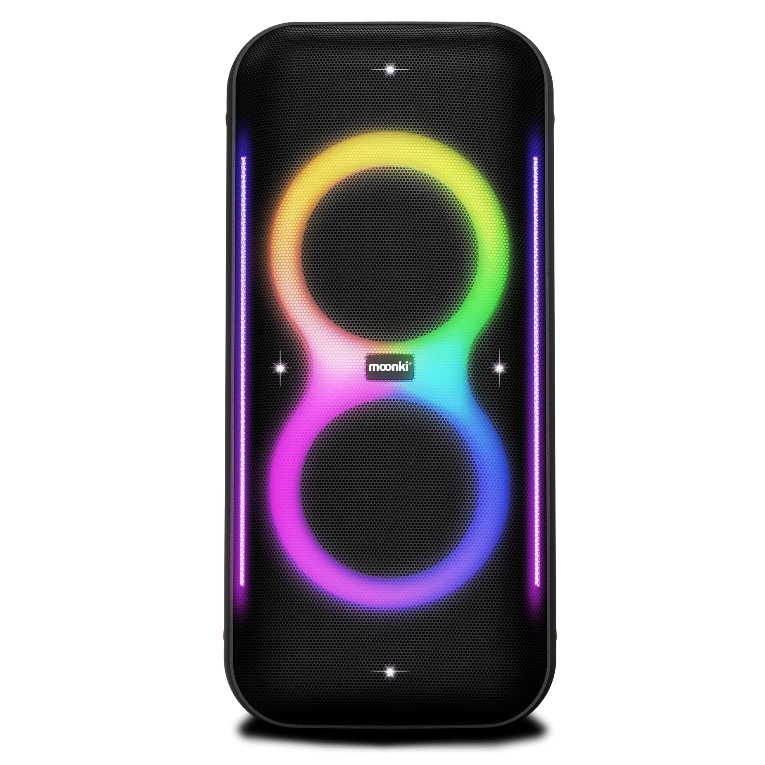 MOONKI Bossa MAX MW-PB320 Party Speaker Dual 6.5 inch Woofers LED Light 1000 Wrms 1500W Peak TWS with Remote Control Multiple Input USB AUX Mic Guitar Karaoke Live Performances DJ Setup