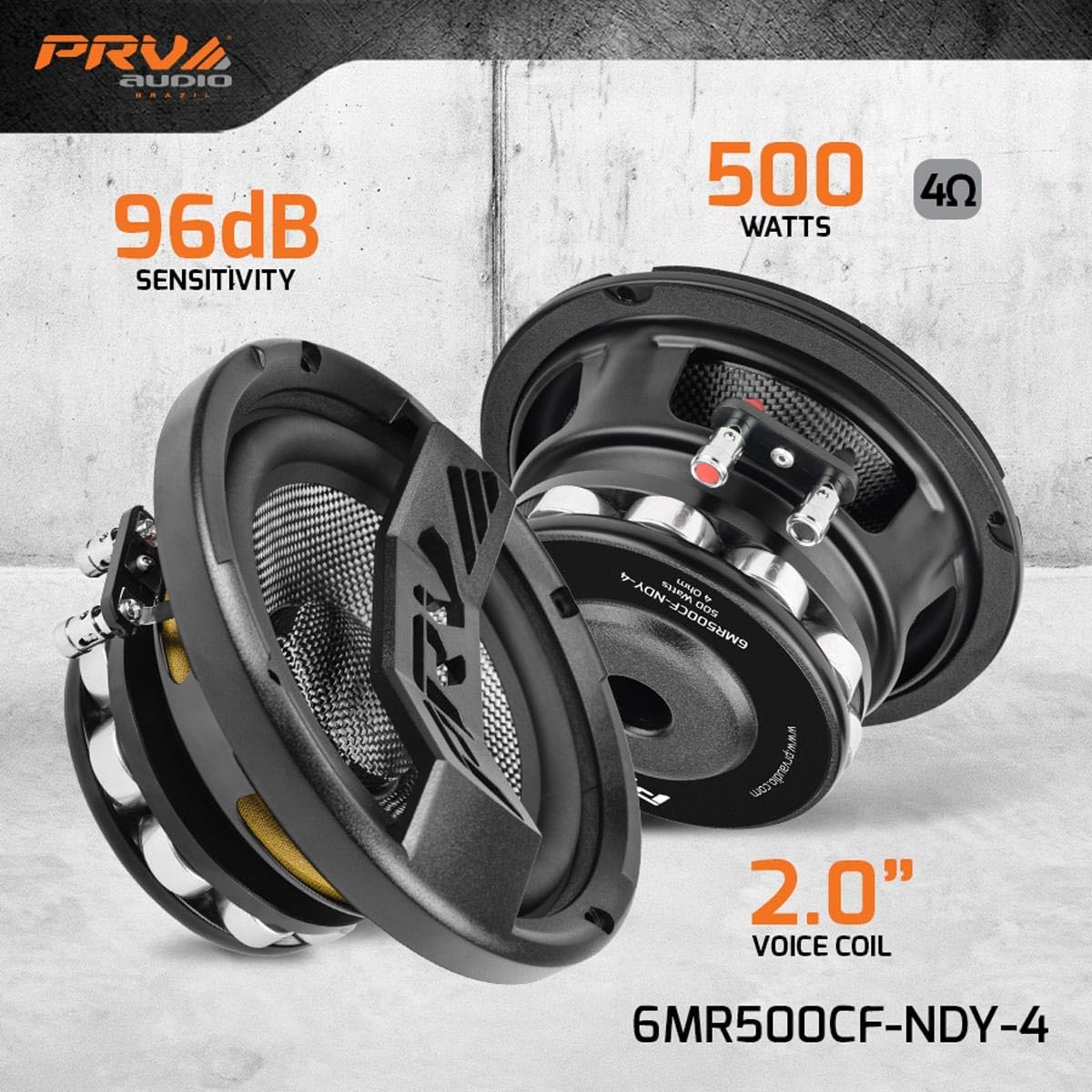 PRV AUDIO Carbon Fiber 6.5" Midrange Speaker 500 Watts 4 Ohm Neodymium 6MR500CF-NDY-4 Water Resistant Pro Audio Loudspeaker for Boat UTV 4-Wheeler Motorcycle (2 Speakers)