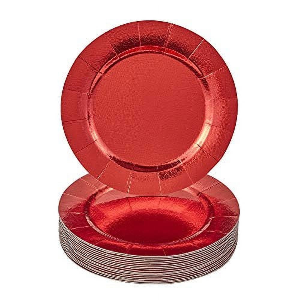 SILVER SPOONS Elegant Disposable Charger Plates for Party - 10 PC Heavy Duty Disposable Dinner Set 13, Fine Dining Charger Dishes For Elegant China Look,Great for Upscale Celebrations & Events, Red