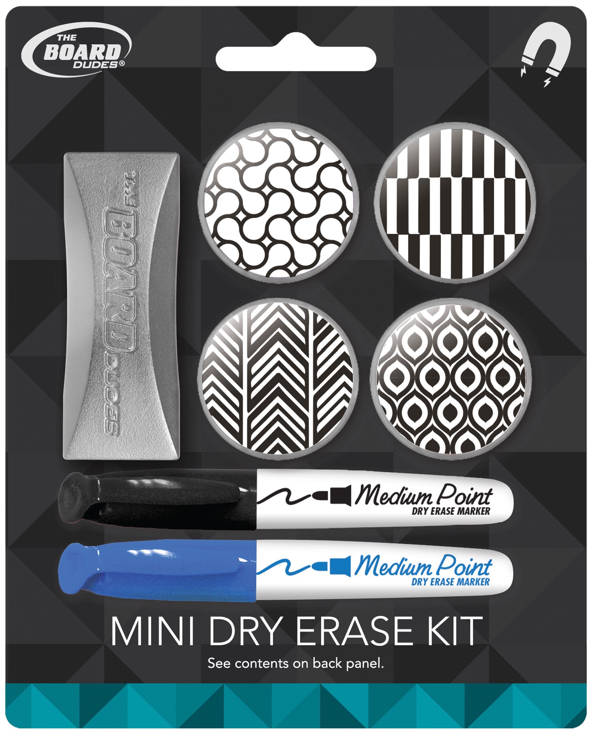 Board Dudes Mini Dry Erase Kit Includes 5 x 2 Inches Eraser 2 Mini Markers 4 Button Magnets Colors May Vary (14412)