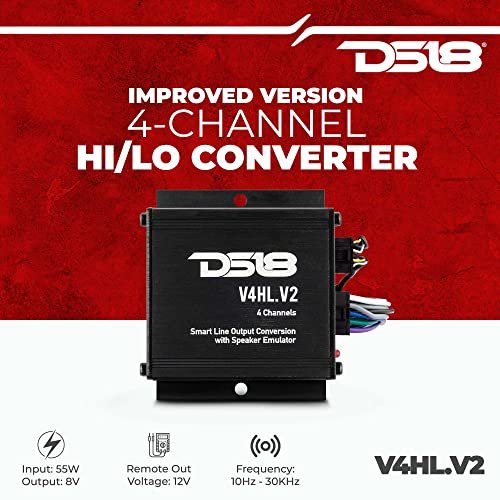DS18 V4HL.V2 Hi/Lo Converter 4-Channel with Speaker Simulator w/Remote Turn-On Output - High-Level Speaker Signal - Car Stereo Module High to Low