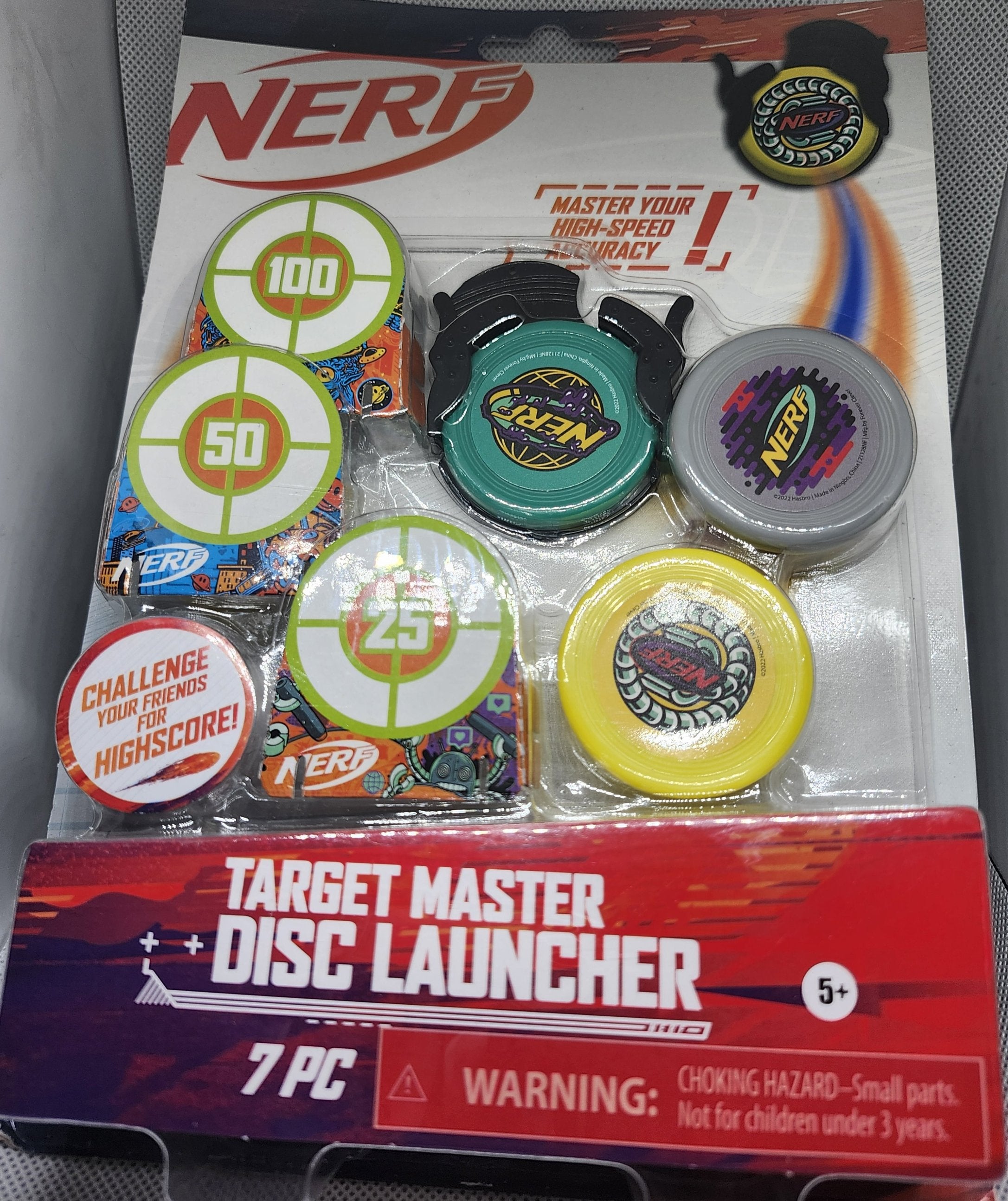 NERF Target Master Shot Disc Launcher - Launches Discs Up to 6 ft – Launch in Multiple Directions - Perfect Your Aim