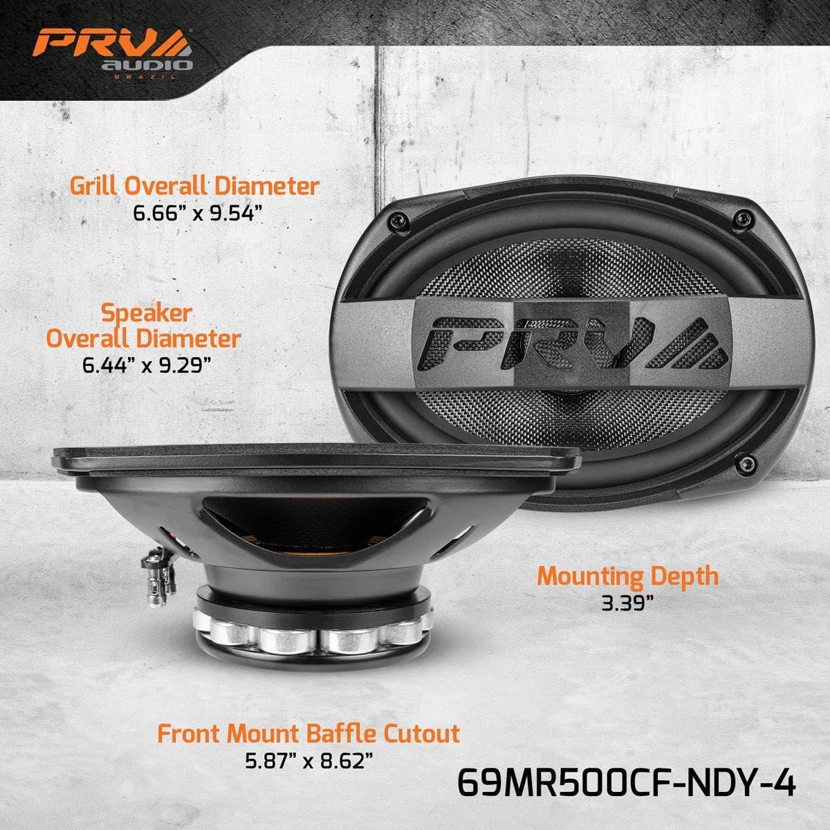 PRV AUDIO Carbon Fiber 6x9 Midrange Speaker 500 Watts 4 Ohm Neodymium 69MR500CF-NDY-4 Water Resistant Pro Audio Loudspeaker for Boat UTV 4-Wheeler Motorcycle (2 Speakers)