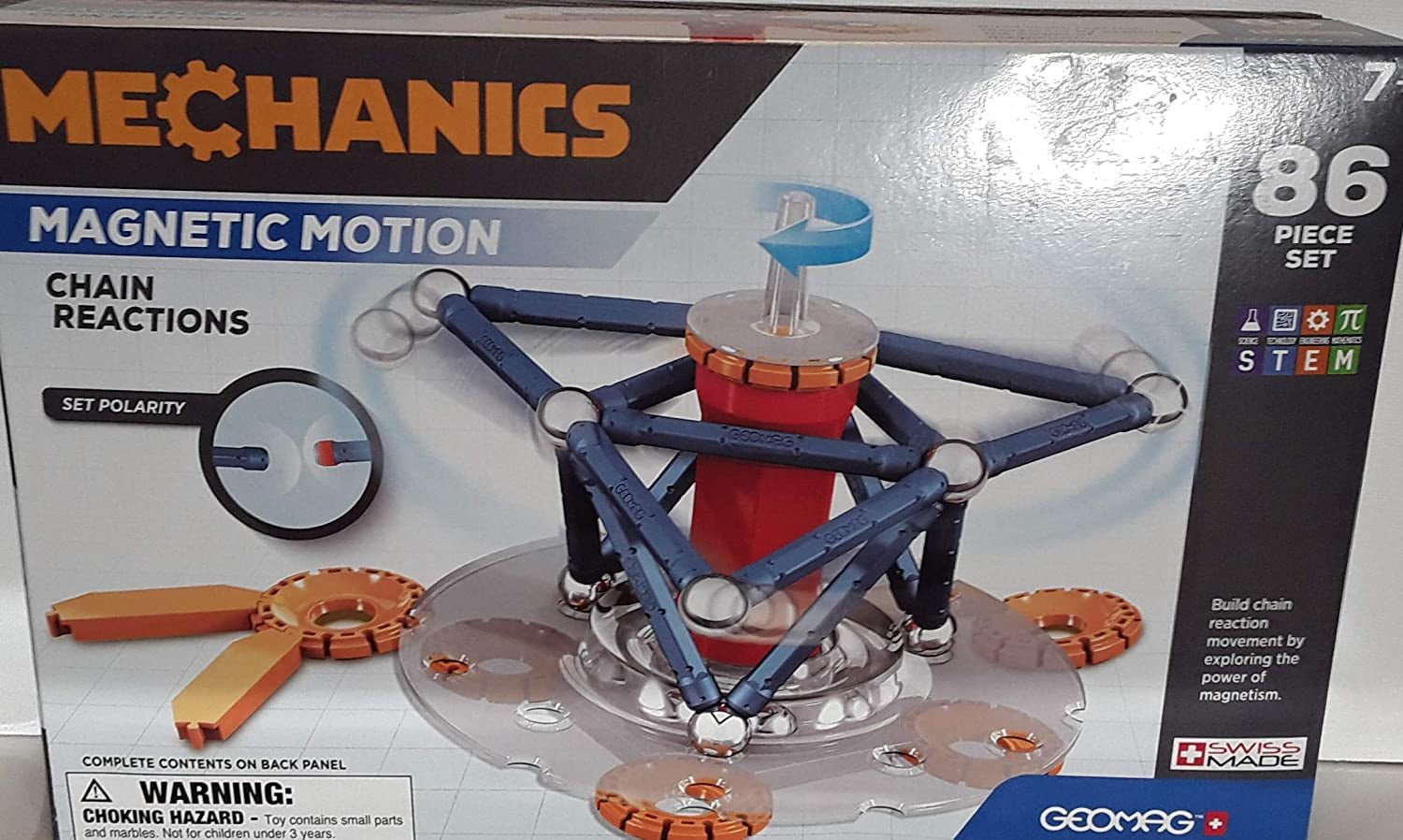 Geomag Mechanics Magnetic Motion Chain Reaction 86 Piece Set Swiss Made