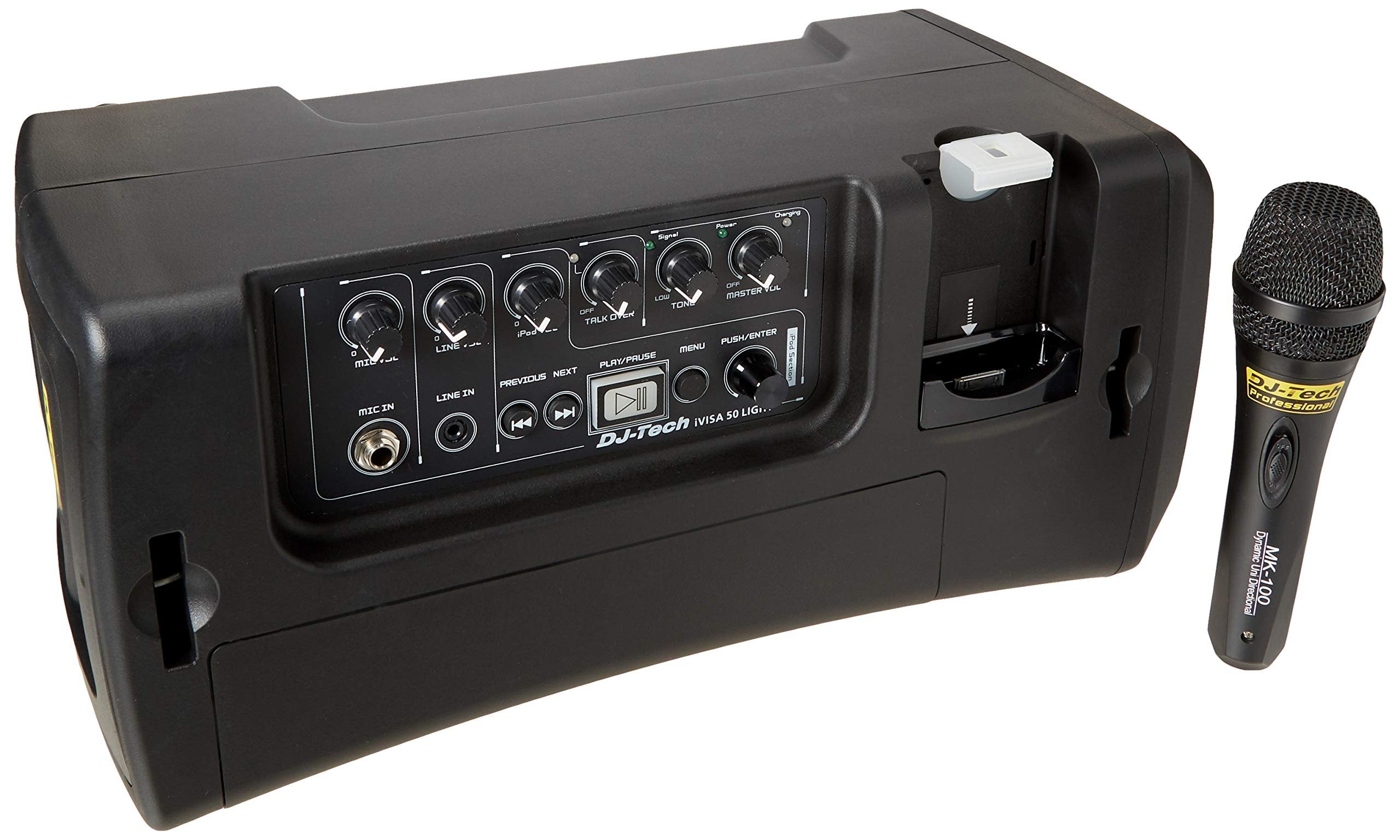 DJ Tech IVISA50LIGHT 50W Amplifier Speaker ABS Battery Portable PA System iPod Player + 1 MK100 Mic