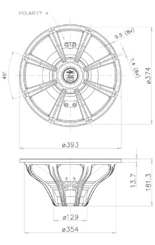 Faital Pro 15HP1020-8 15-inch Super Woofer 8-Ohms Professional Audio Speaker Applications 700 Watts Rms 1400 Watts Max