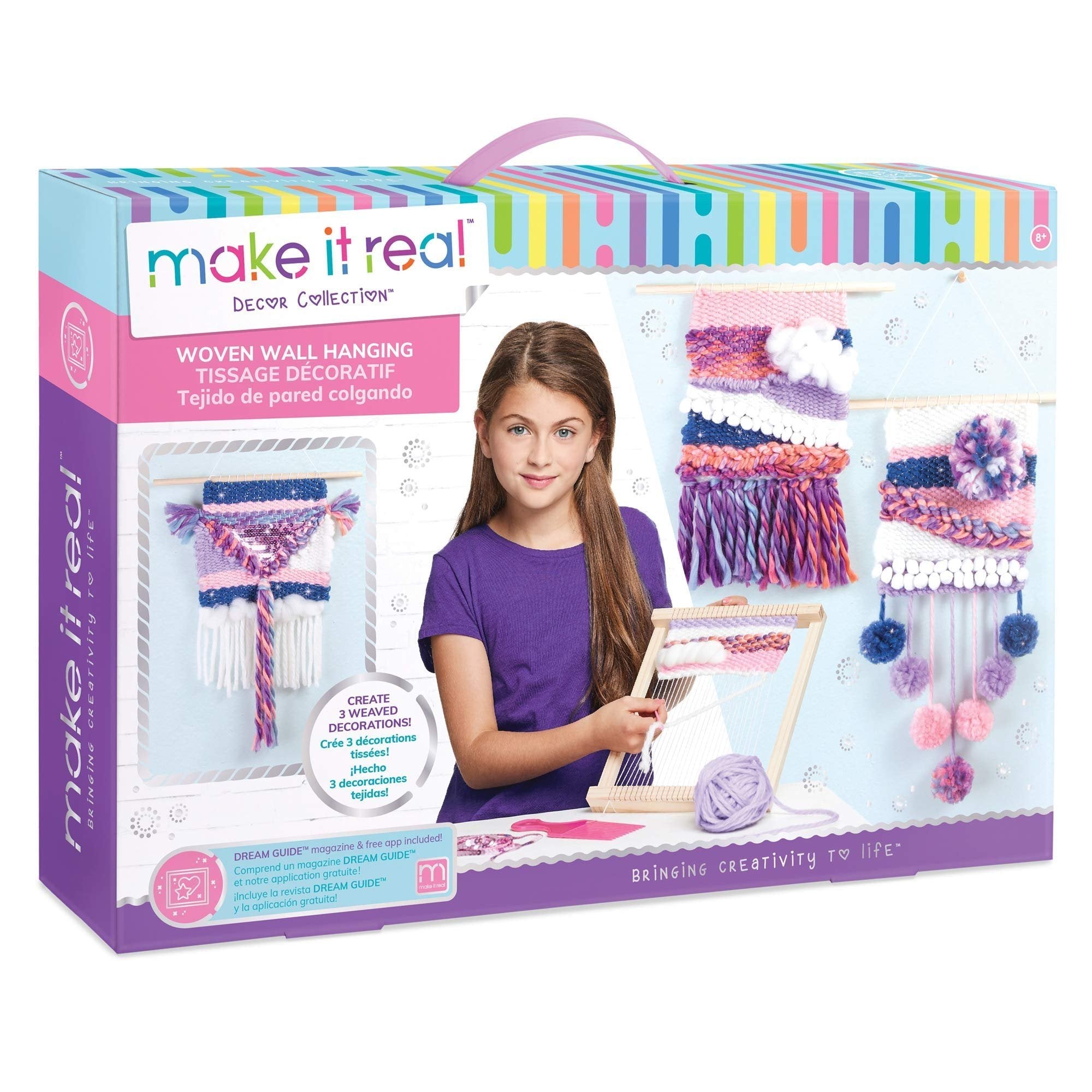 Make It Real - Woven Wall Hanging. Arts and Crafts Kit for Girls Guides Tweens to Weave Their Own Wall Art. Includes Materials for Three Beautiful Hanging Woven Wall Art Pieces