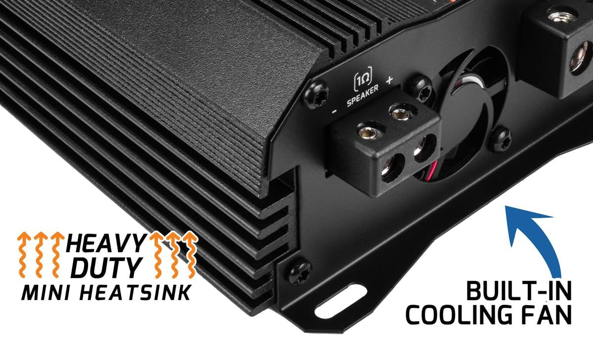 PRV Audio MDX1800.1 1 Ohm Mini Car Audio Amplifier 1 Channel 1800 Watts RMS Ultra Compact Full Range Monoblock Class D Amp for Powersports, Motorcycles, ATV, for High Power Loudspeaker Systems