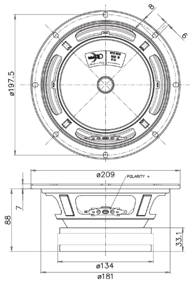 Faital Pro 8FE300-4 8-inch Mid Bass Woofer 4-Ohms Low-Frequency Loudspeaker Mid-Bass Applications 250-Watt Rms 500-Watt Max 93 dB