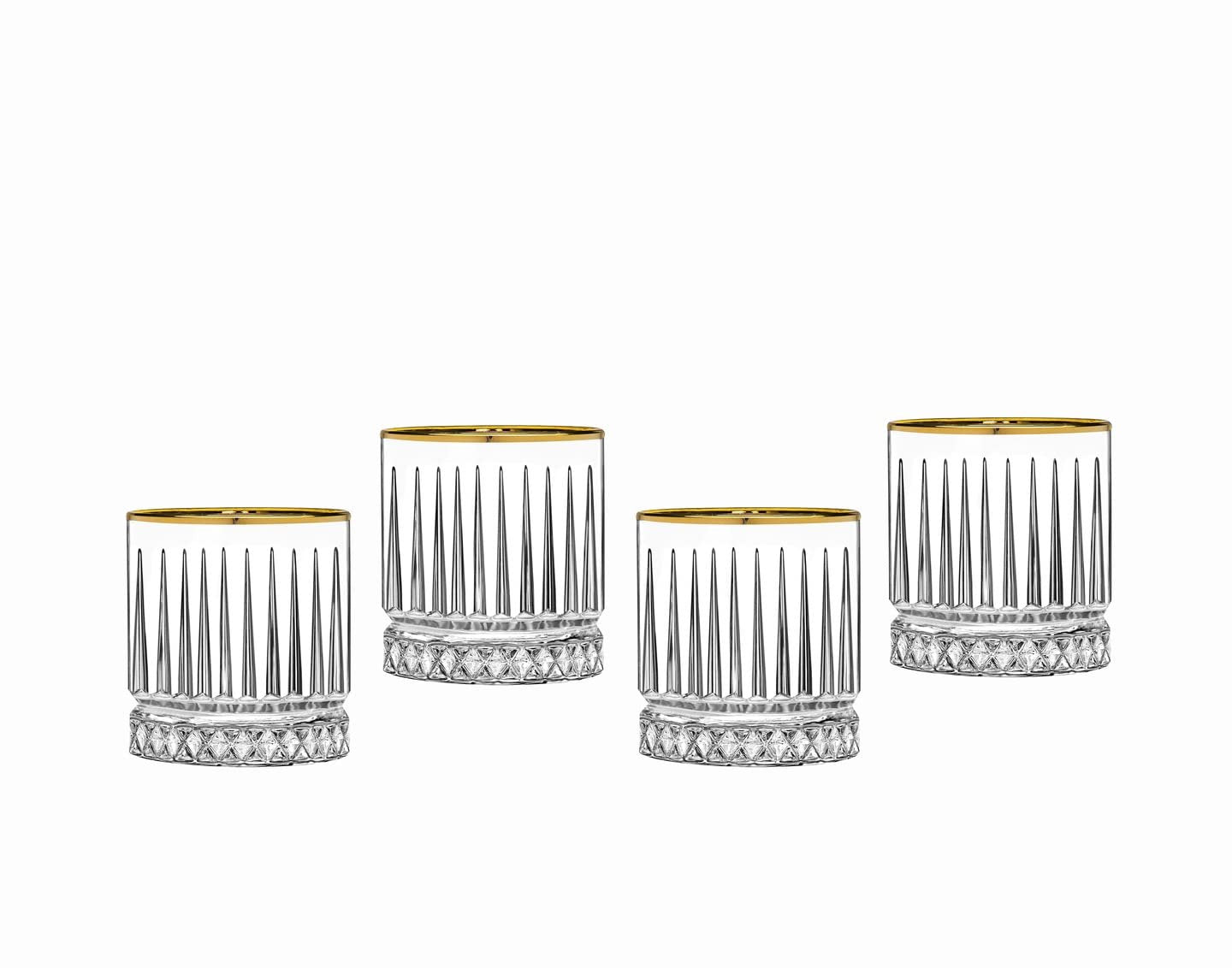 Godinger Double Old Fashioned Beverage Glasses, Drinking Glasses, Beer Glass, Whiskey Glass with Gold Rim, Set of 4