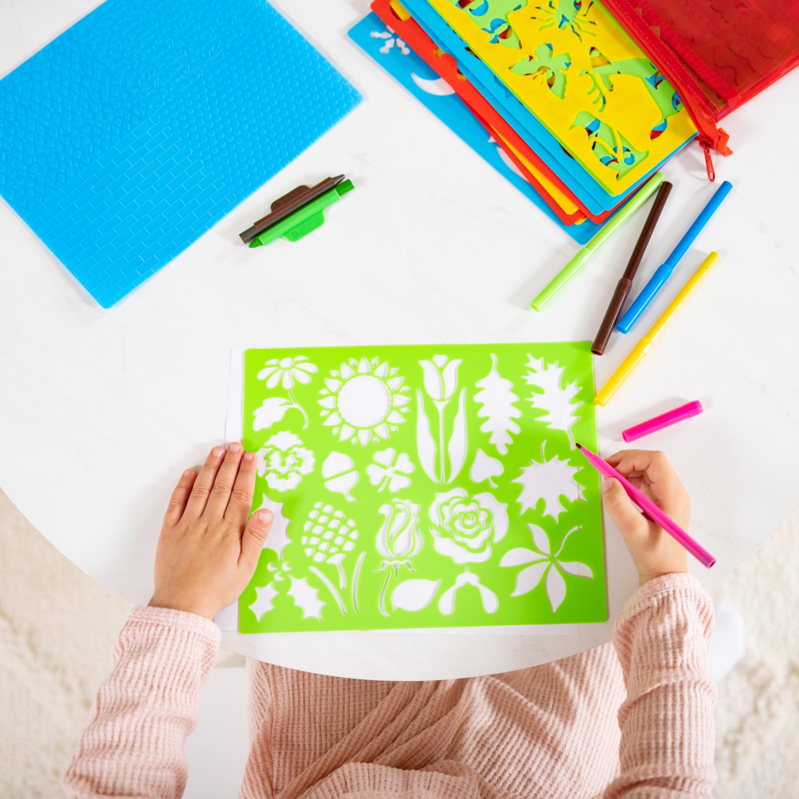 Melissa & Doug Created by Me! Stencil Art Coloring Activity Kit in Storage Pouch - 170+ Designs, 6 Markers, 2 Crayons, Paper - FSC-Certified Materials