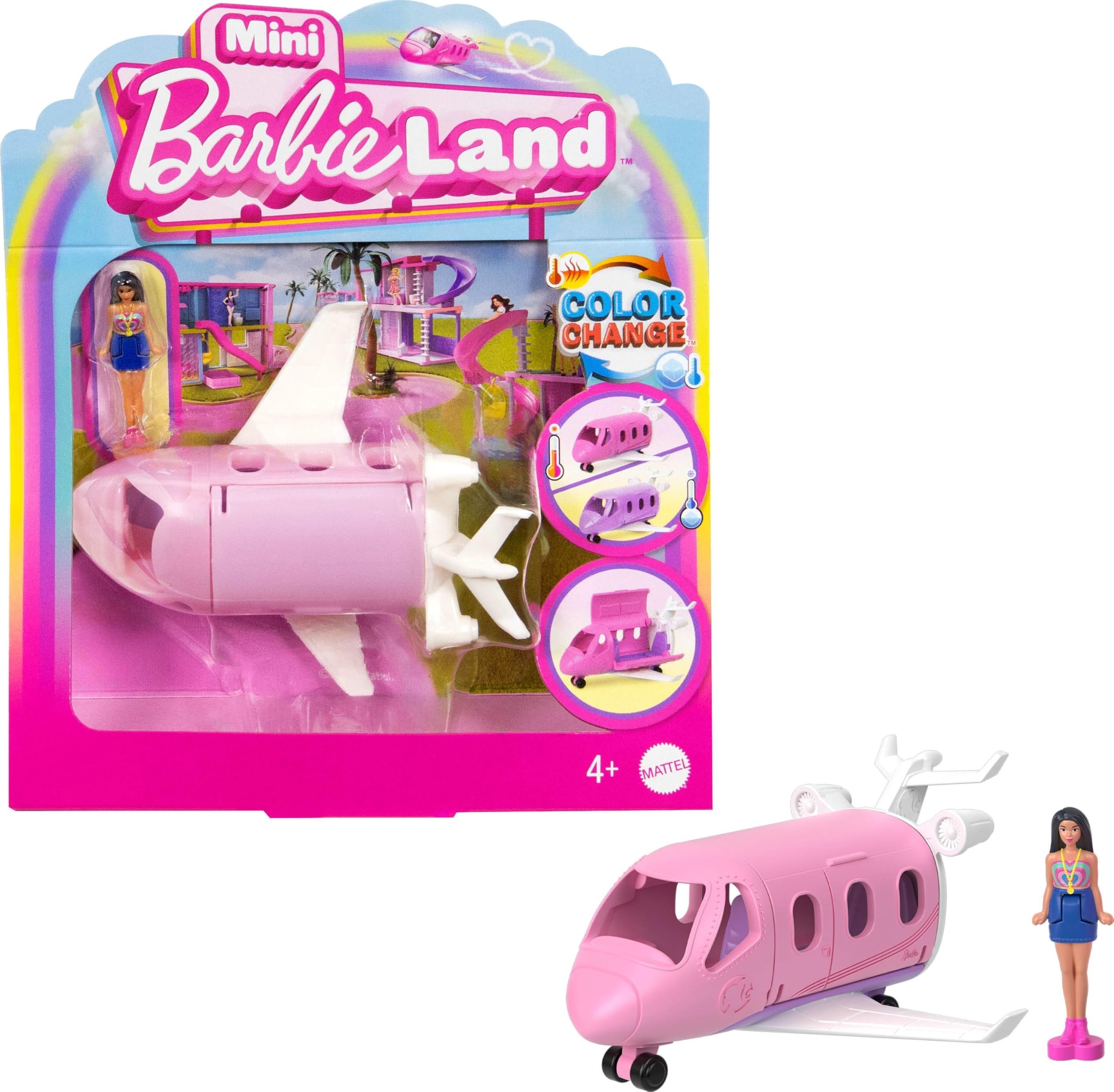 Barbie Mini BarbieLand Toy Vehicle Playset with 1.5-inch Doll & DreamPlane with Working Doors & Color-Change Surprise