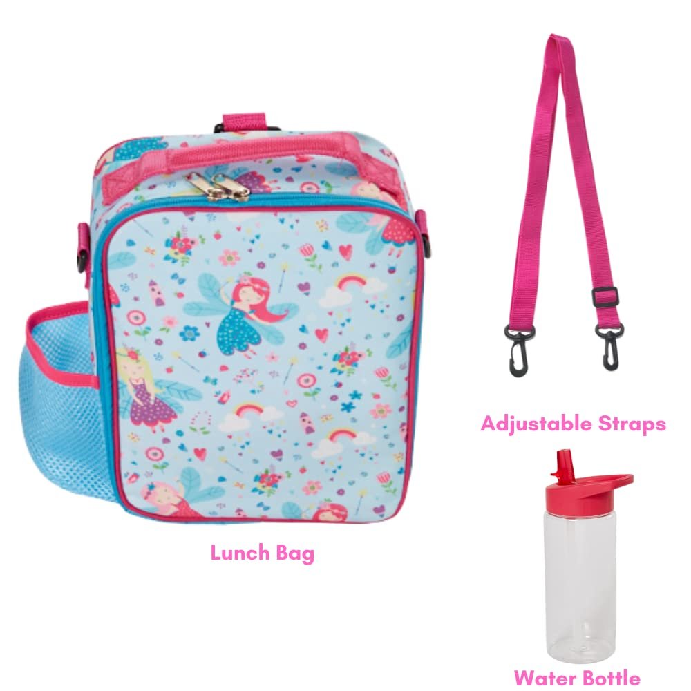 Rainbow Fairies 3-In-1 Convertible Lunch Box and Water Bottle Set, Soft Insulated Lunch Bag with Water Bottle for Girls